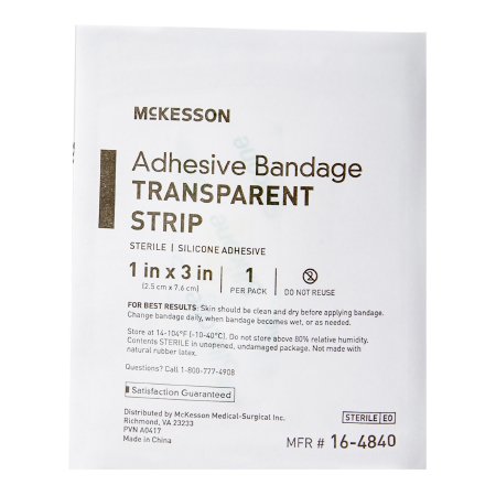 Waterproof Adhesive Strip McKesson 1 X 3 Inch Silicone Rectangle Sheer Sterile,Packaging Type- Box