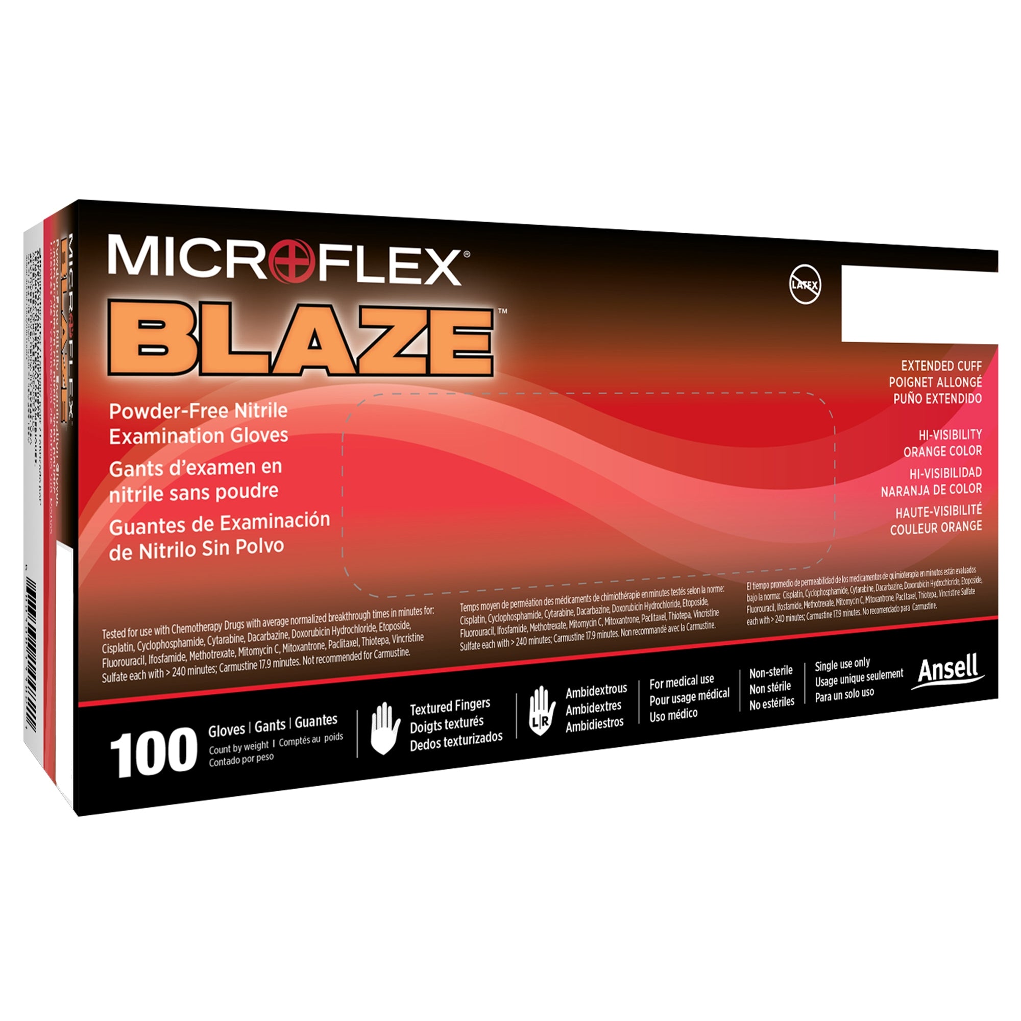 Exam Glove MICROFLEX Blaze X-Large NonSterile Nitrile Standard Cuff Length Textured Fingertips Orange Not Rated,Packaging Type- Box