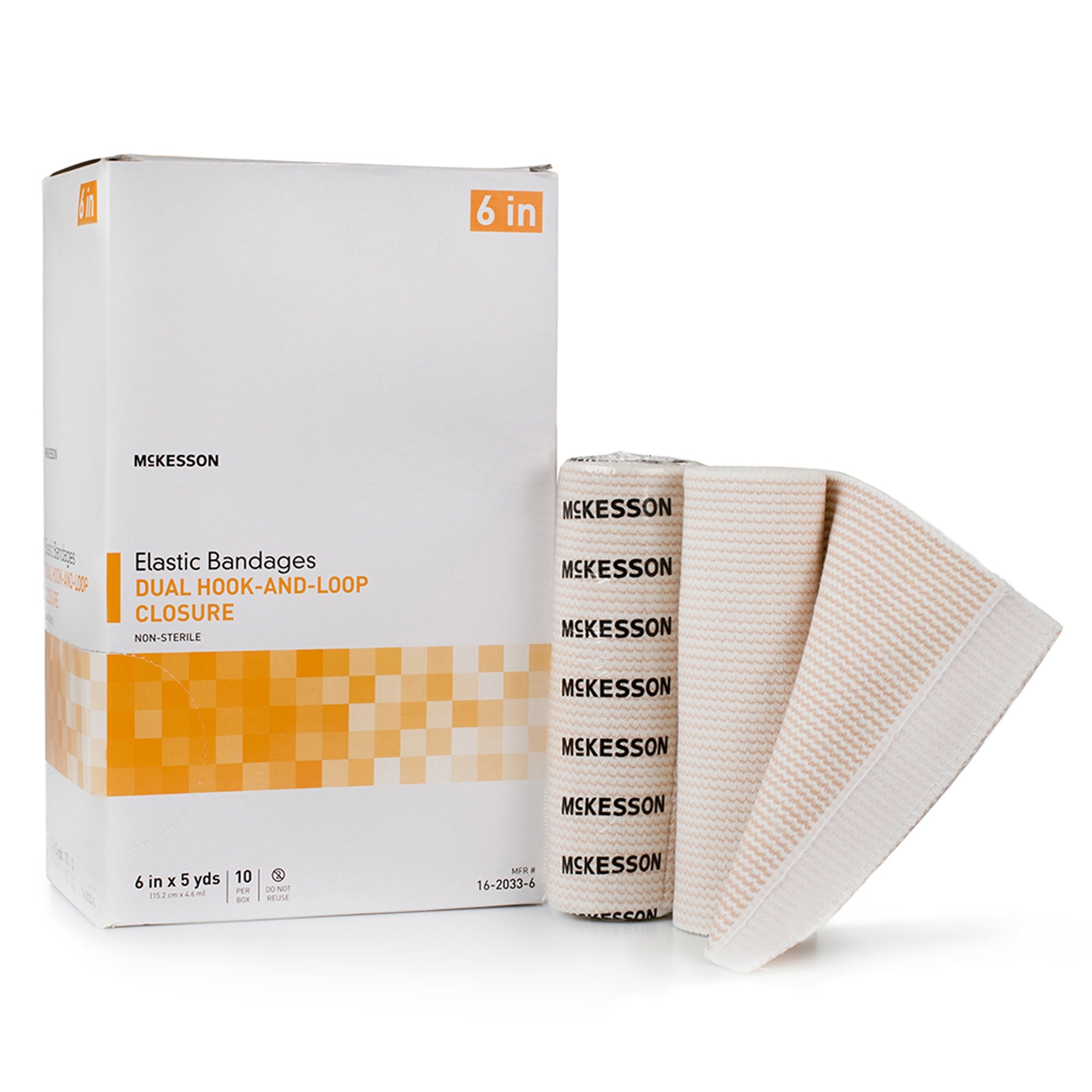 Elastic Bandage McKesson 6 Inch X 5 Yard Double Hook and Loop Closure Tan NonSterile Standard Compression, Packaging Type- Case