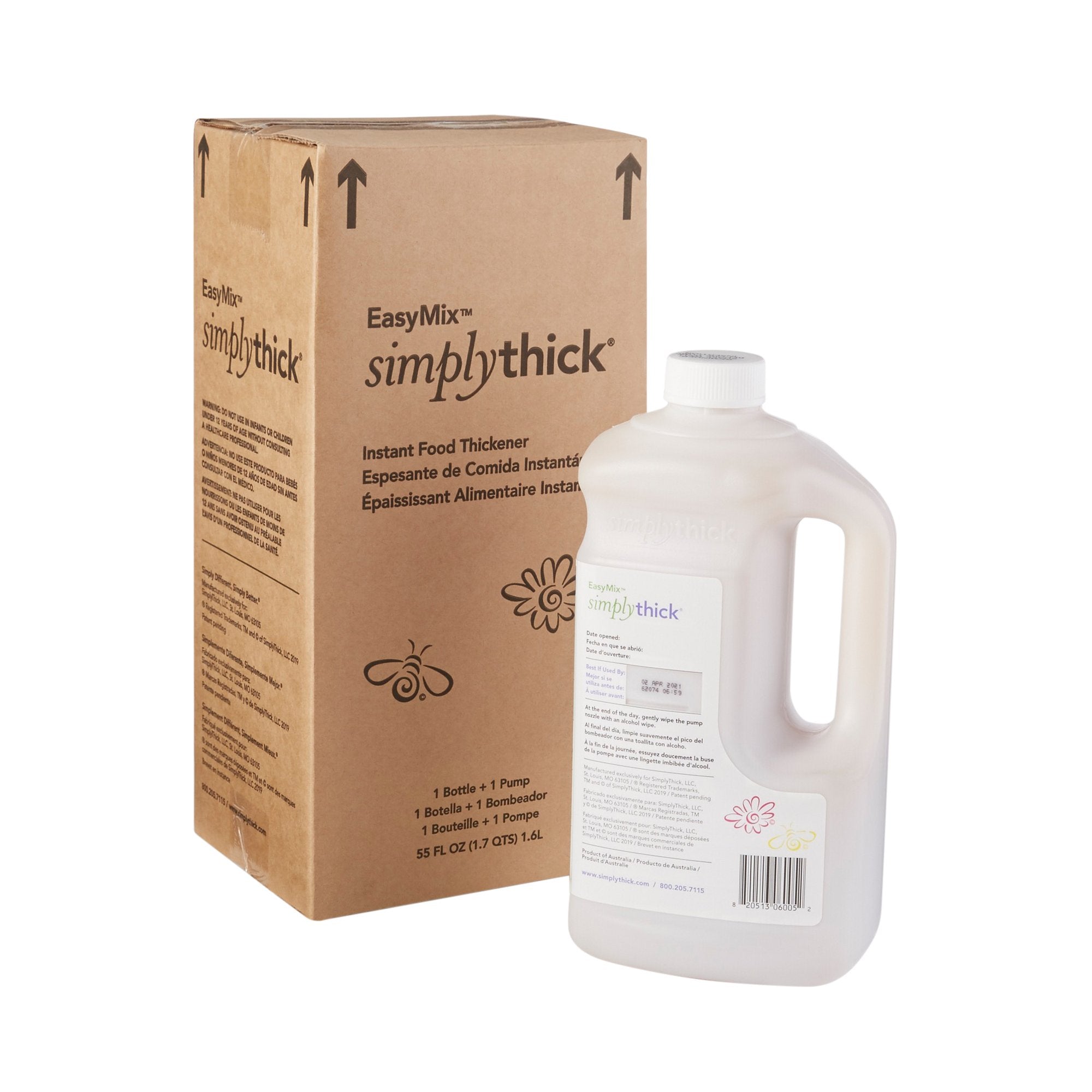 Food and Beverage Thickener SimplyThick Easy Mix 1.6 Liter Pump Bottle Unflavored Gel IDDSI Level 2 Mildly Thick, Packaging Type- Box