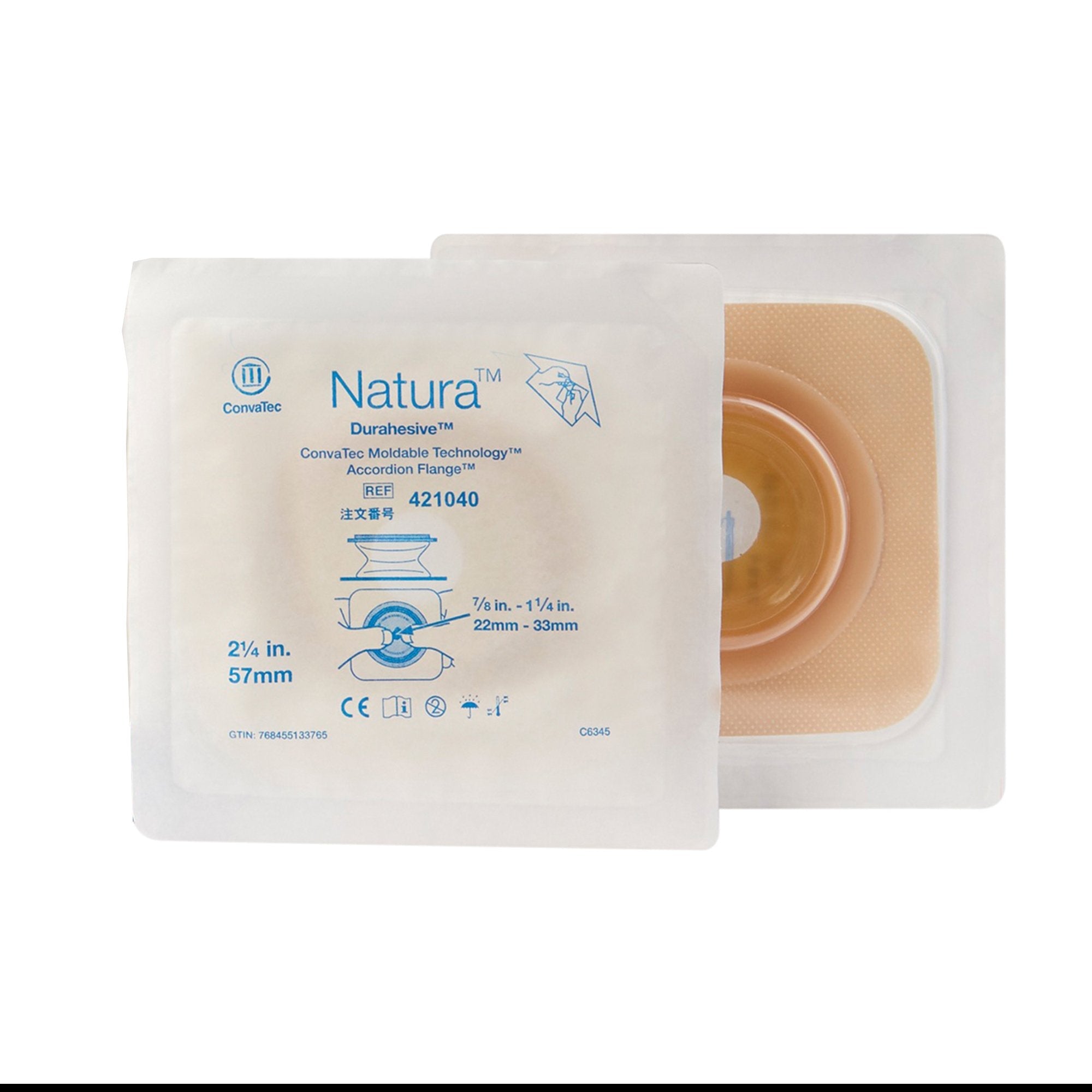 Ostomy Barrier Natura Moldable Durahesive Adhesive 57 mm Flange Sur-Fit Natura System Hydrocolloid Tape Collar 7/8 to 1-1/4 Inch Opening,Packaging Type- Each