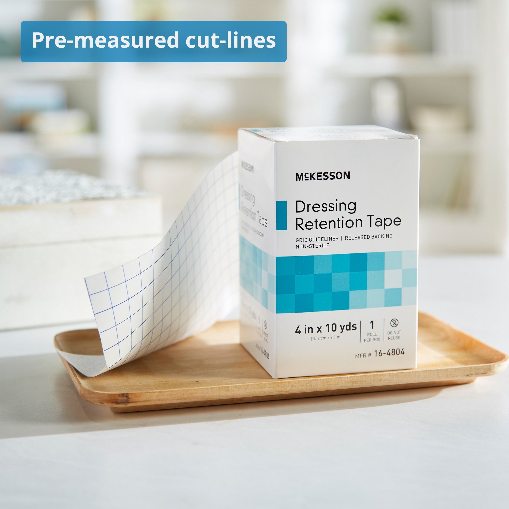 Water Resistant Dressing Retention Tape with Liner McKesson White 4 Inch X 10 Yard Nonwoven / Printed Release Paper NonSterile