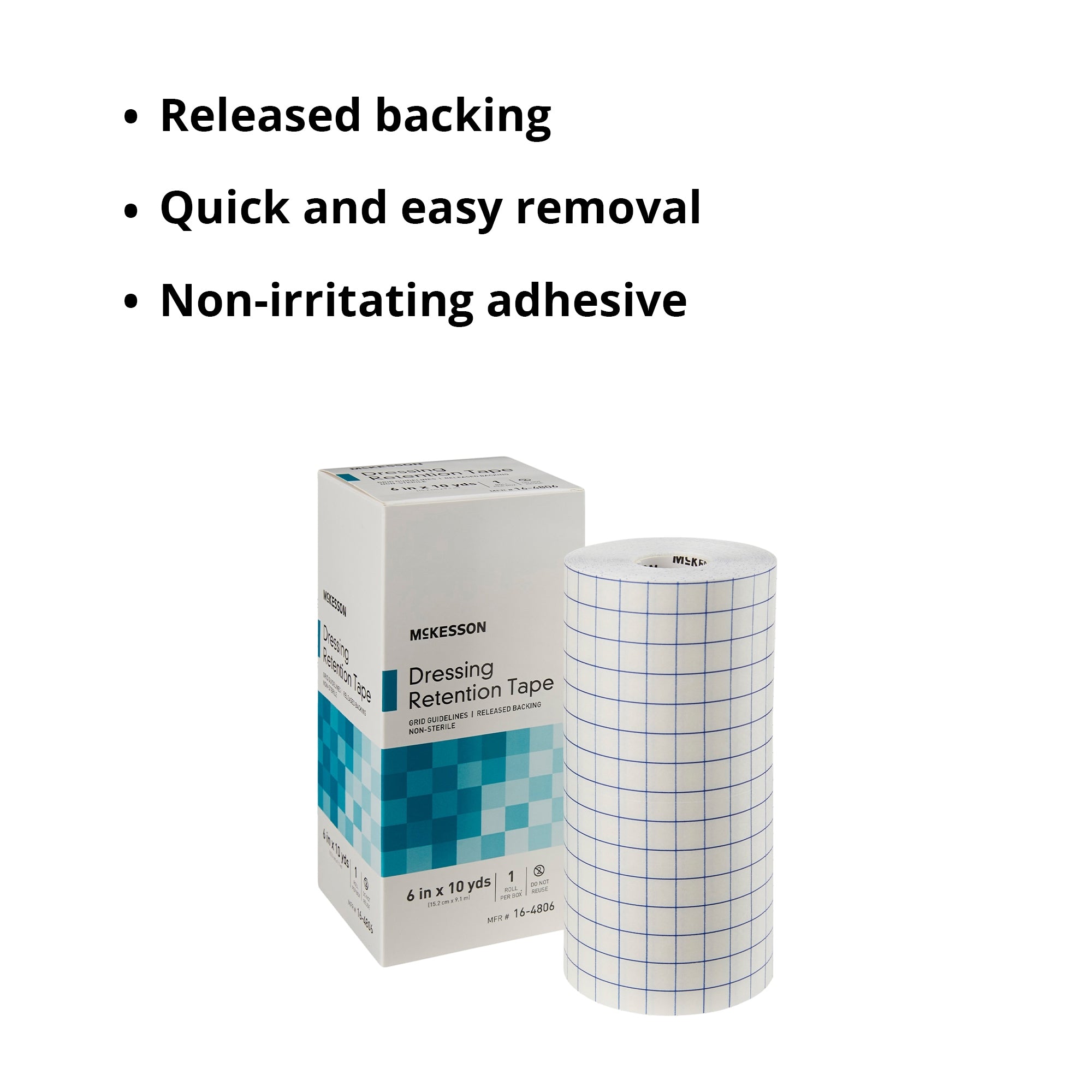Water Resistant Dressing Retention Tape with Liner McKesson White 6 Inch X 10 Yard Nonwoven / Printed Release Paper NonSterile, Packaging Type- Case