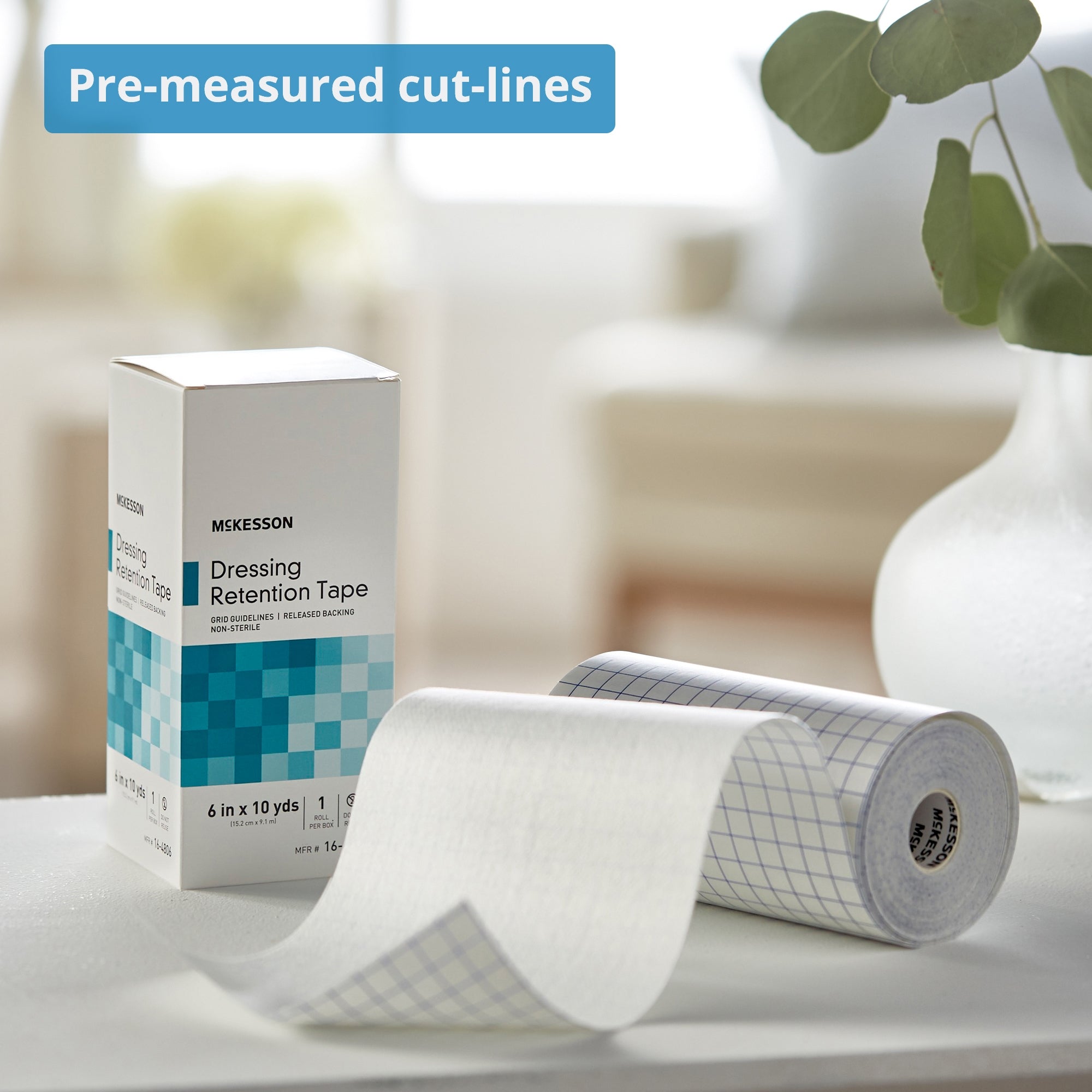 Water Resistant Dressing Retention Tape with Liner McKesson White 6 Inch X 10 Yard Nonwoven / Printed Release Paper NonSterile, Packaging Type- Case