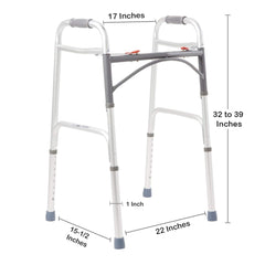 Dual Release Folding Walker Adjustable Height McKesson Aluminum Frame 350 lbs. Weight Capacity 32 to 39 Inch Height, Packaging Type- Case