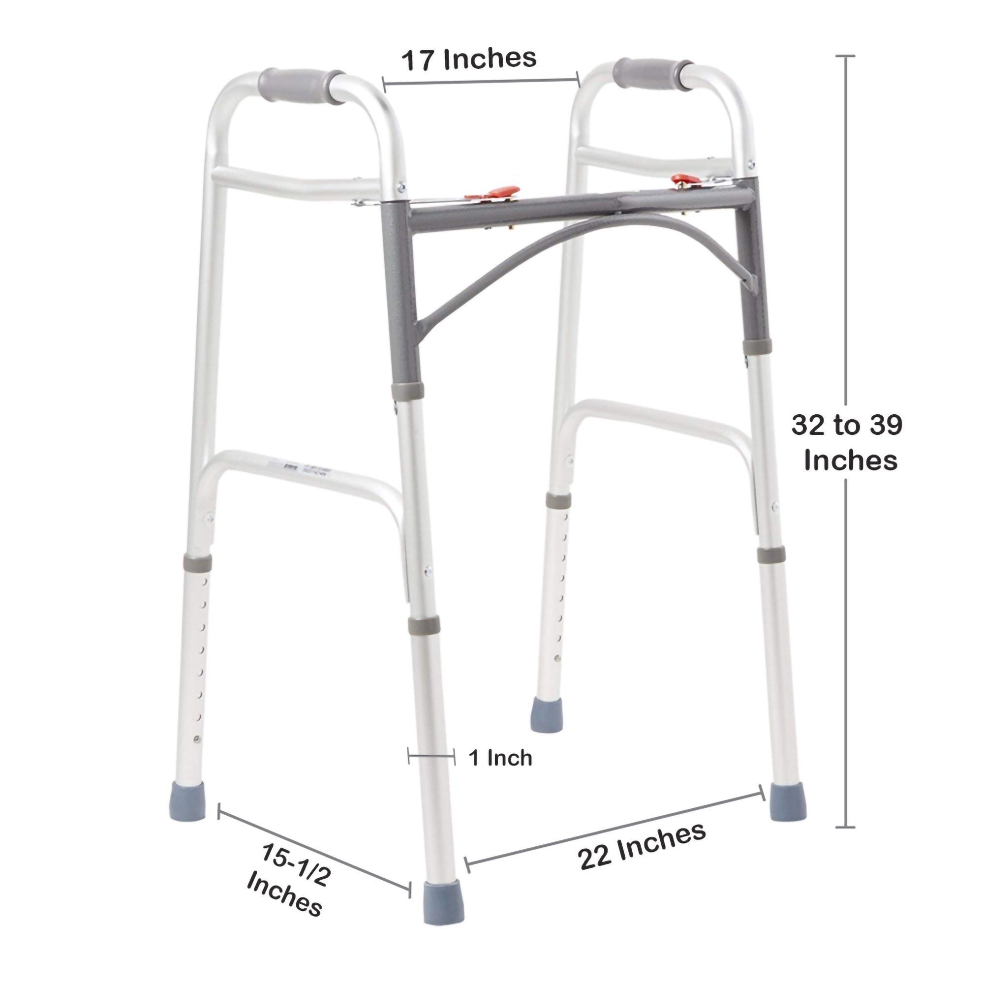Dual Release Folding Walker Adjustable Height McKesson Aluminum Frame 350 lbs. Weight Capacity 32 to 39 Inch Height, Packaging Type- Case