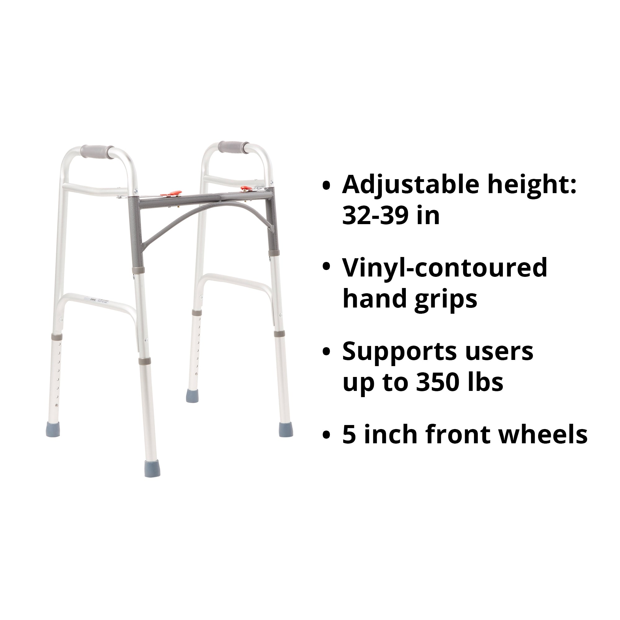 Dual Release Folding Walker Adjustable Height McKesson Aluminum Frame 350 lbs. Weight Capacity 32 to 39 Inch Height, Packaging Type- Case