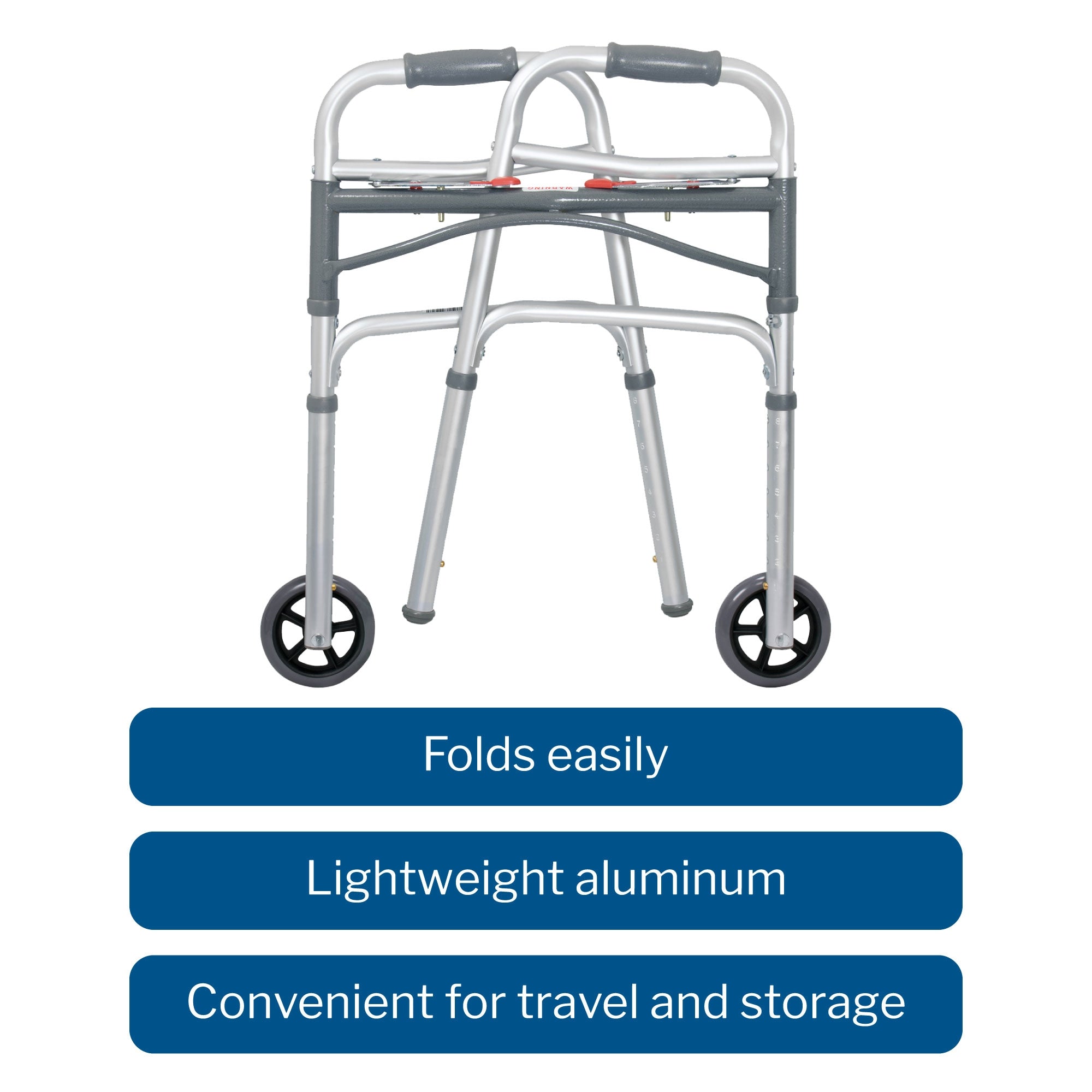 Dual Release Folding Walker with Wheels Adjustable Height McKesson Aluminum Frame 350 lbs. Weight Capacity 25 to 32-1/4 Inch Height, Packaging Type- Case