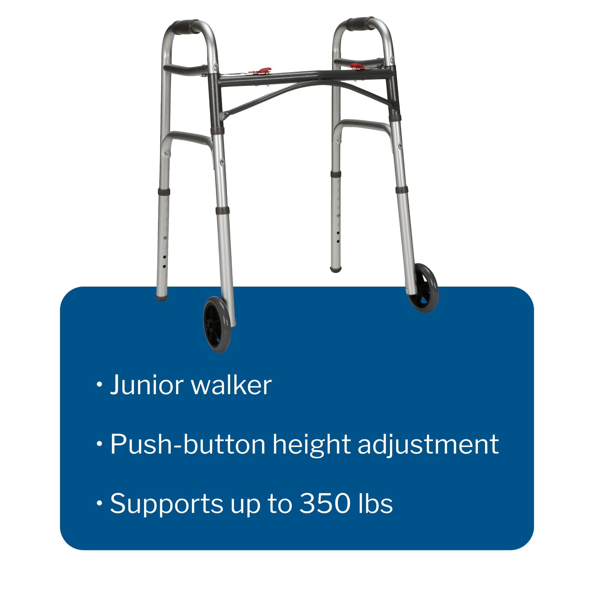 Dual Release Folding Walker with Wheels Adjustable Height McKesson Aluminum Frame 350 lbs. Weight Capacity 25 to 32-1/4 Inch Height, Packaging Type- Case
