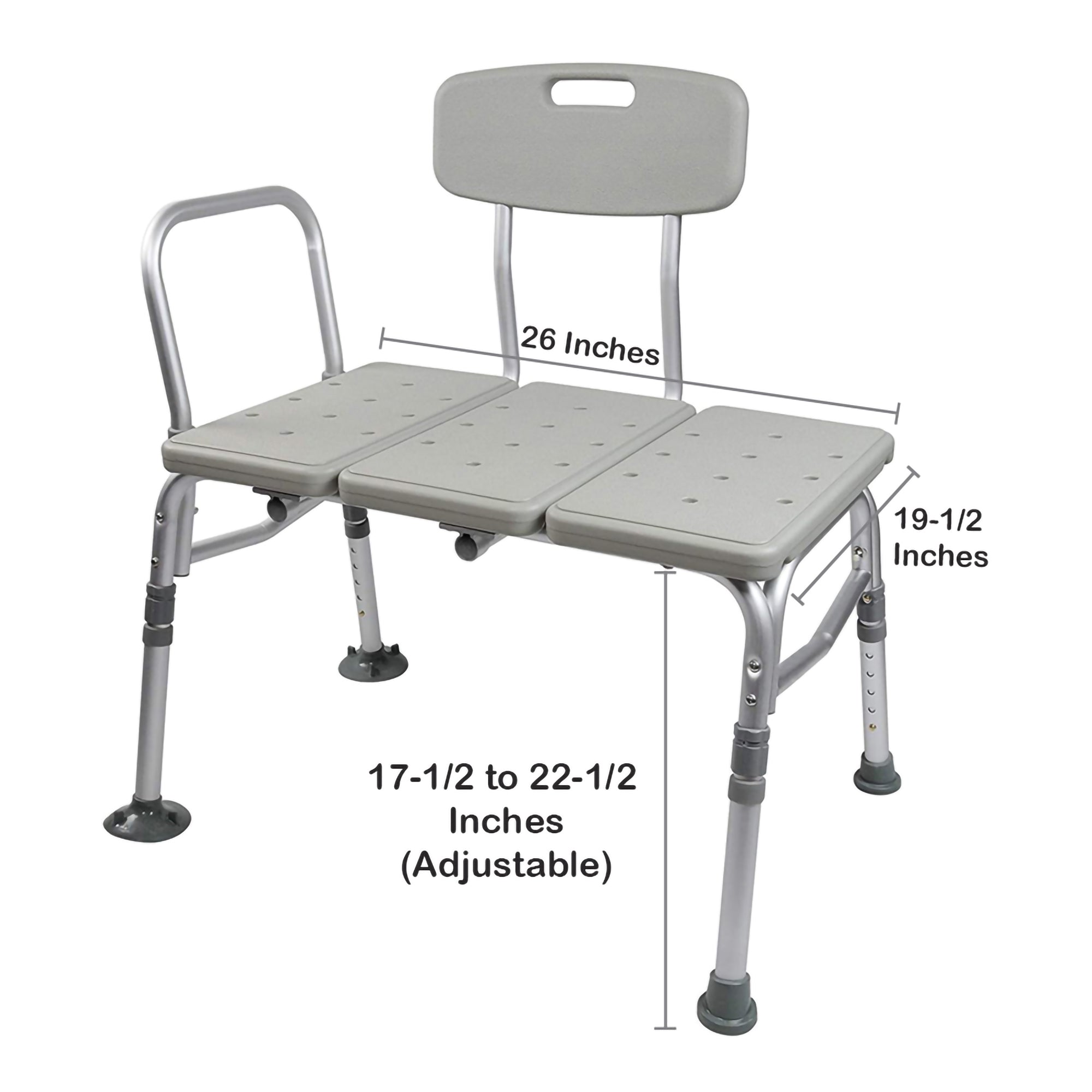 McKesson Knocked Down Bath Transfer Bench Removable Arm Rail 17-1/2 to 22-1/2 Inch Seat Height 400 lbs. Weight Capacity, Packaging Type- Case