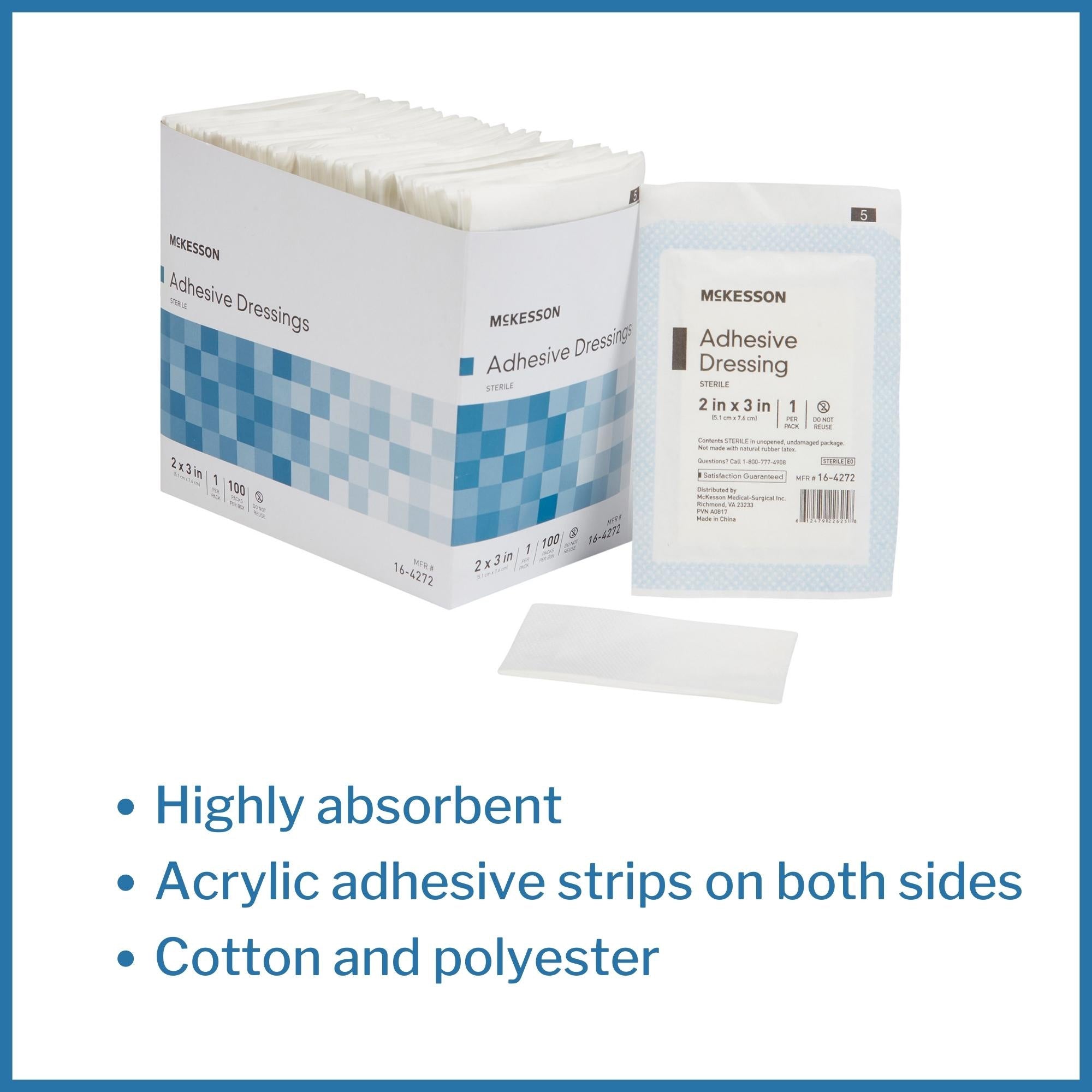 Aderezo Island McKesson rectangular de 2 x 3 pulgadas, estéril, tipo de embalaje: caja