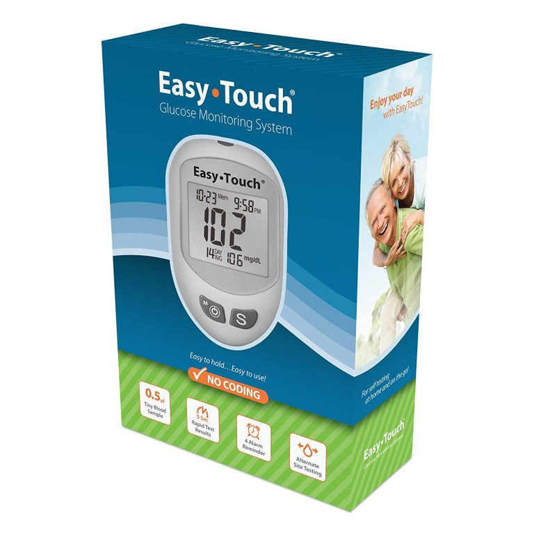 Blood Glucose Meter Easy Touch 5 Second Results Stores up to 300 Result No Coding Required,Packaging Type- Box