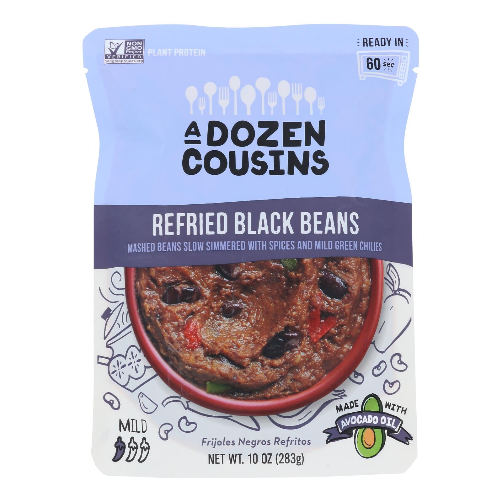 A Dozen Cousins ​​- Frijoles negros refritos - Caja de 6-10 oz