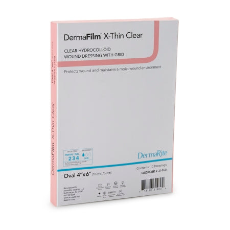 Thin Hydrocolloid Dressing DermaFilm Film Backing 4 X 6 Inch Oval Hydrocolloid / Film,Packaging Type- Box