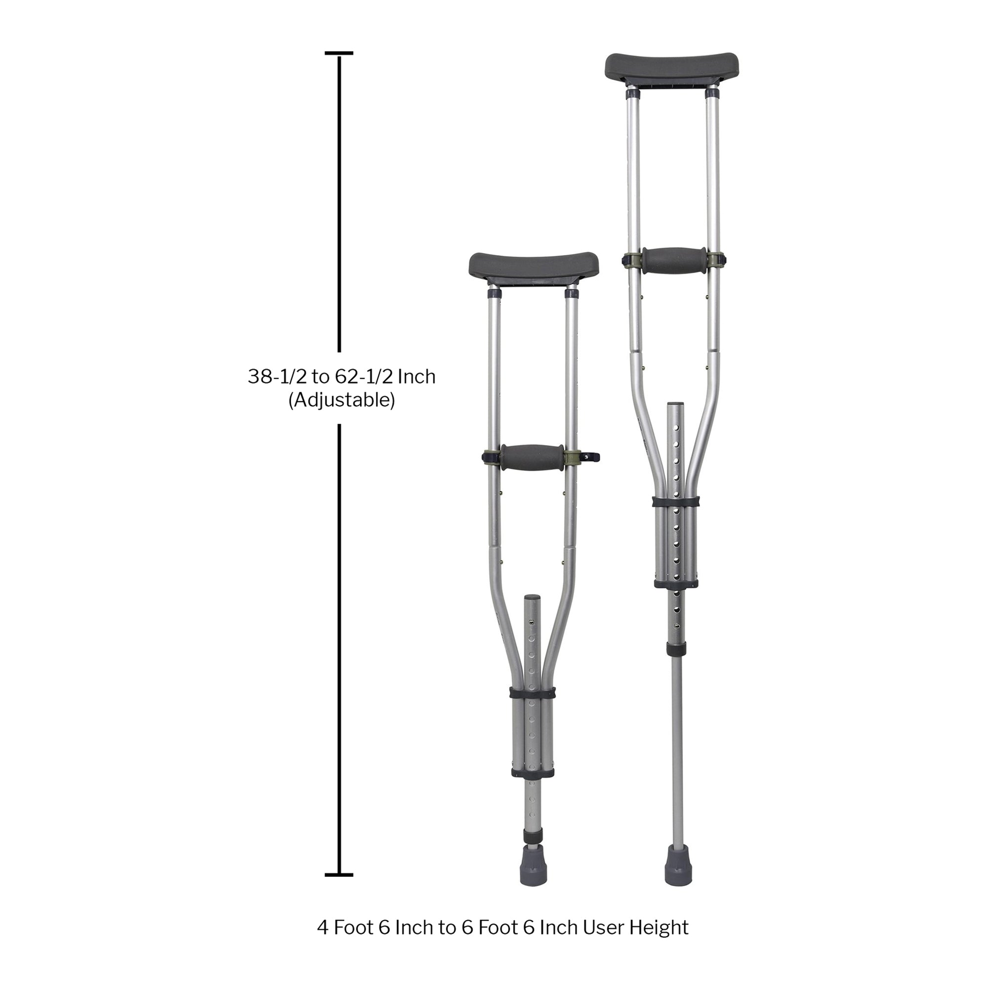 Underarm Crutches McKesson Youth / Adult / Tall Adult 4 Foot 6 Inch to 6 Foot 6 Inch User Height Aluminum Frame 300 lbs. Weight Capacity, Packaging Type- Case