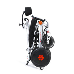 Electric wheelchair showing frame and wheel design