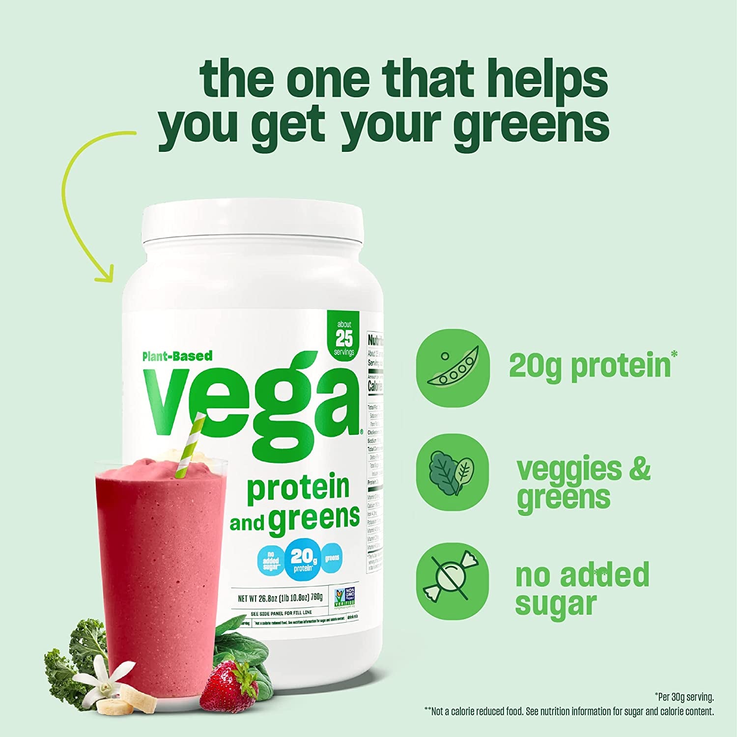 Protein and Greens Protein Powder, Chocolate - 20G Plant Based Protein plus Veggies, n, Non GMO, Pea Protein for Women and Men, 1Lbs (Packaging May Vary)