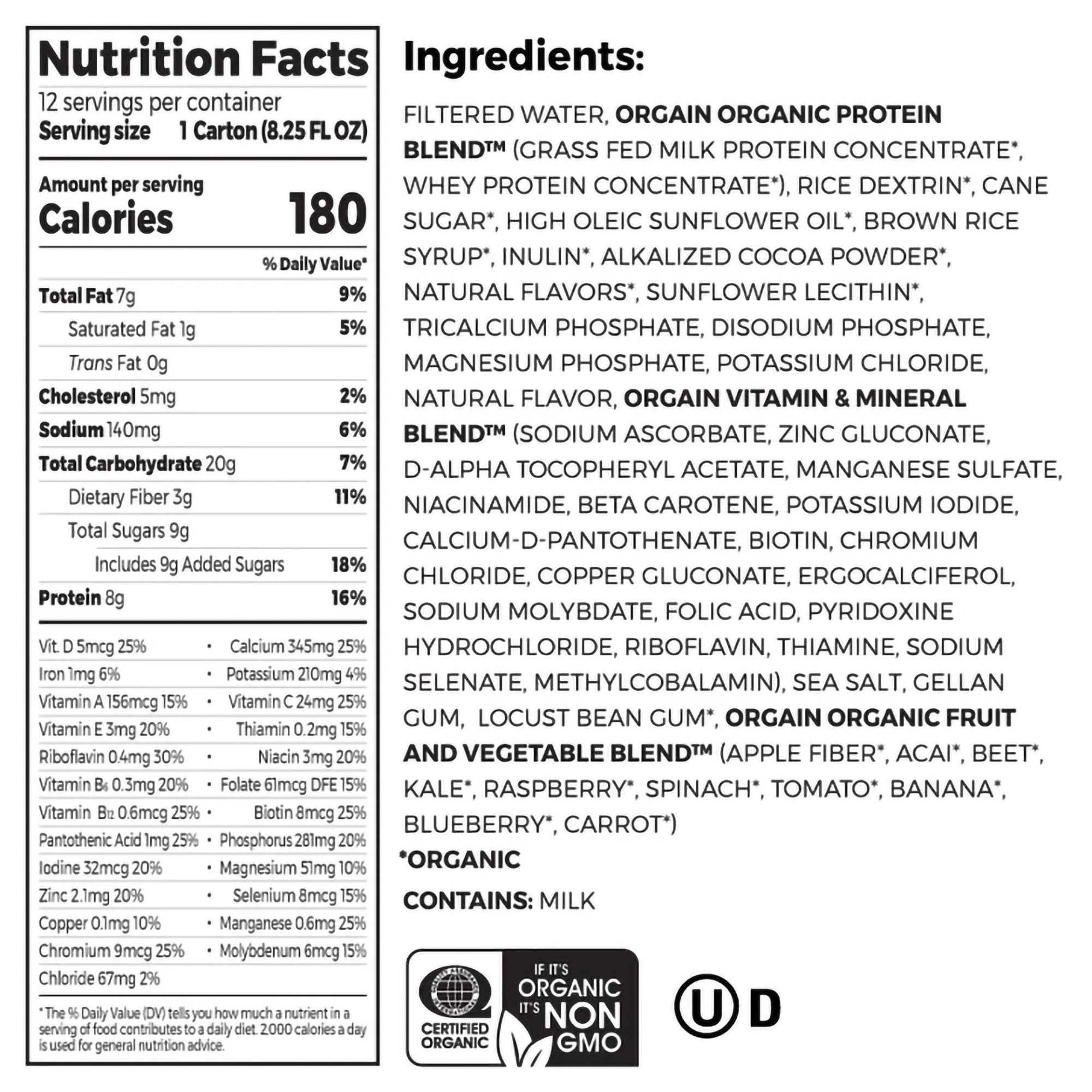 Pediatric Oral Supplement Orgain Kids Protein Organic Nutritional Shake Chocolate Flavor 8.25 oz. Carton Liquid Organic,Packaging Type- Each
