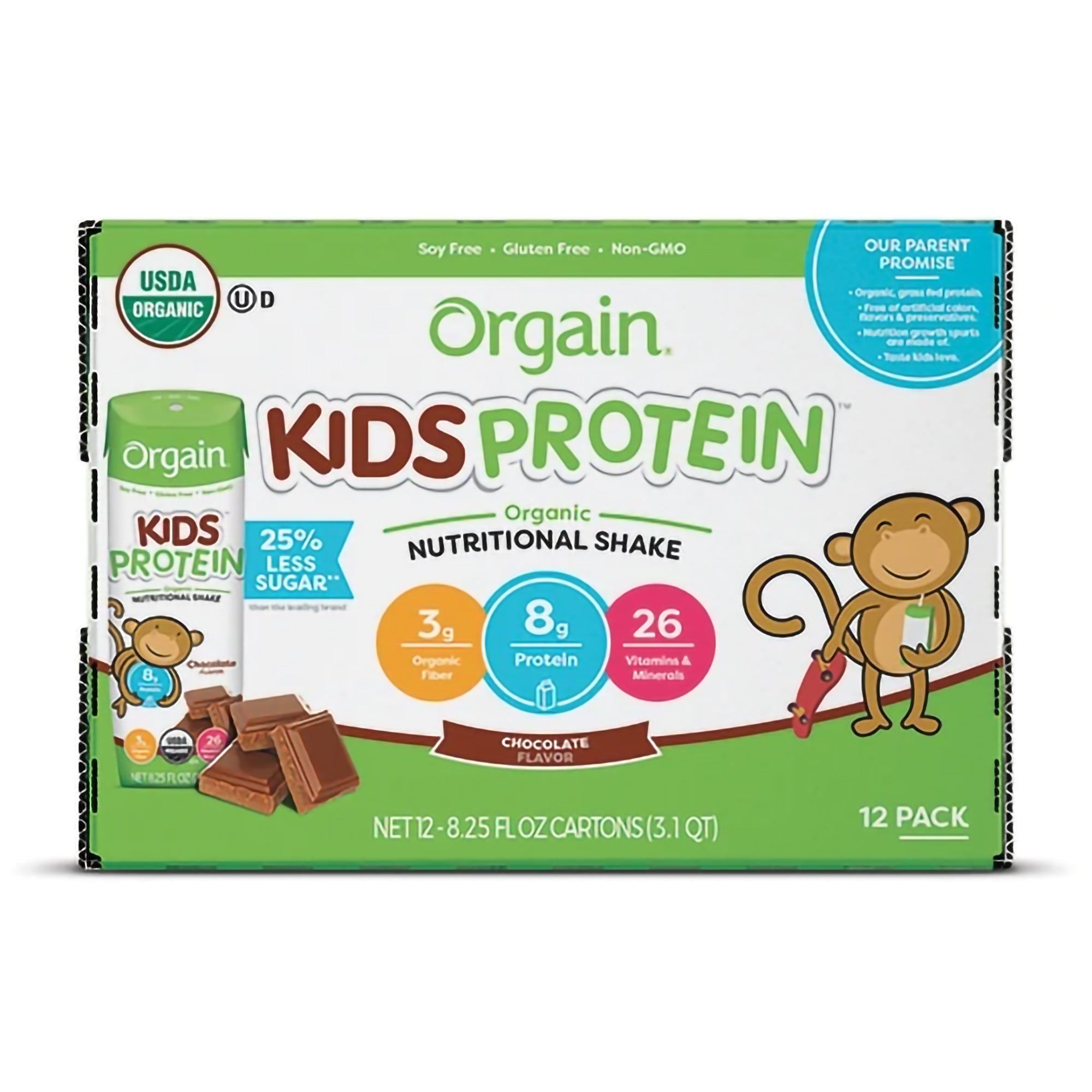 Pediatric Oral Supplement Orgain Kids Protein Organic Nutritional Shake Chocolate Flavor 8.25 oz. Carton Liquid Organic,Packaging Type- Each