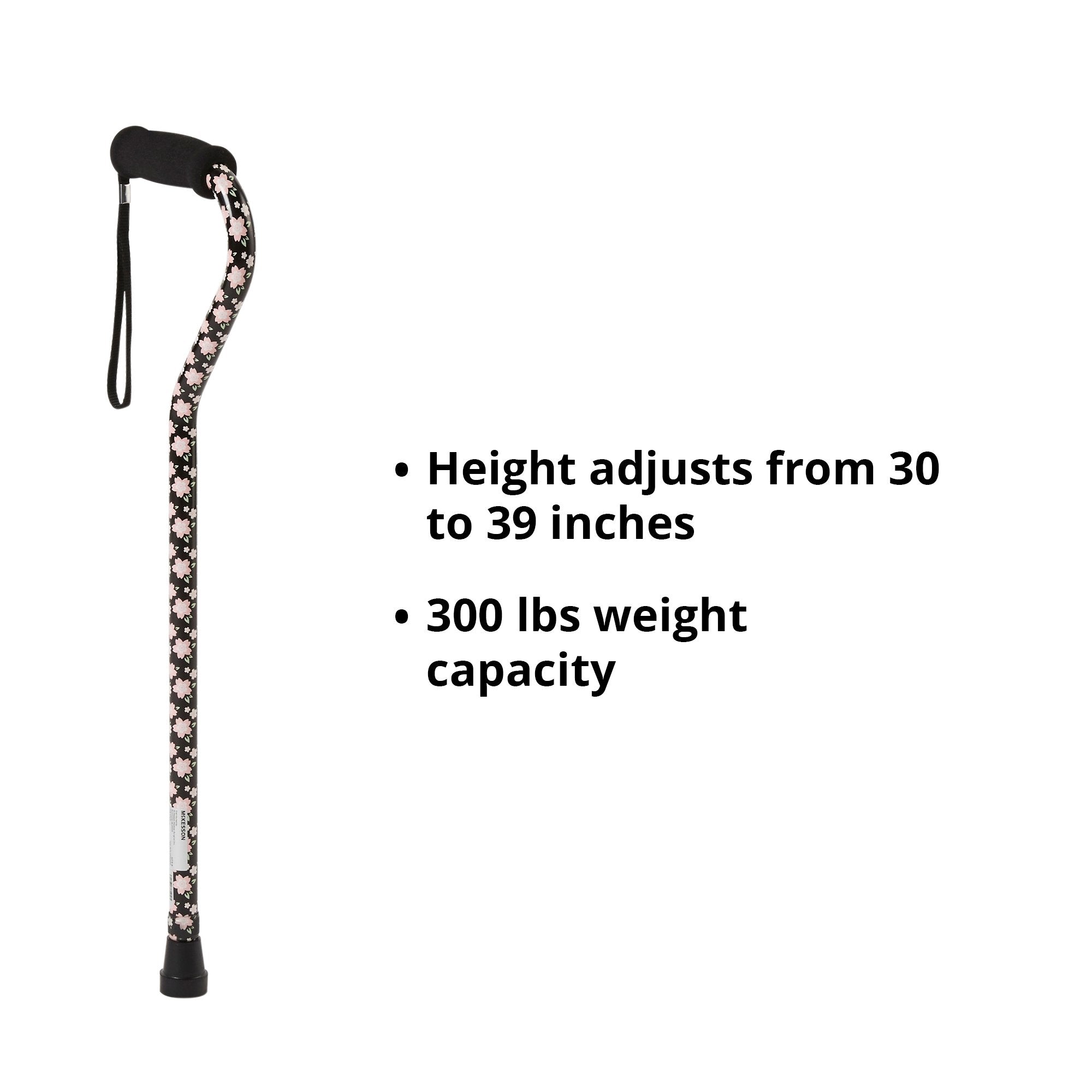 Offset Cane McKesson Aluminum 30 to 39 Inch Height Pink Floral, Packaging Type- Case