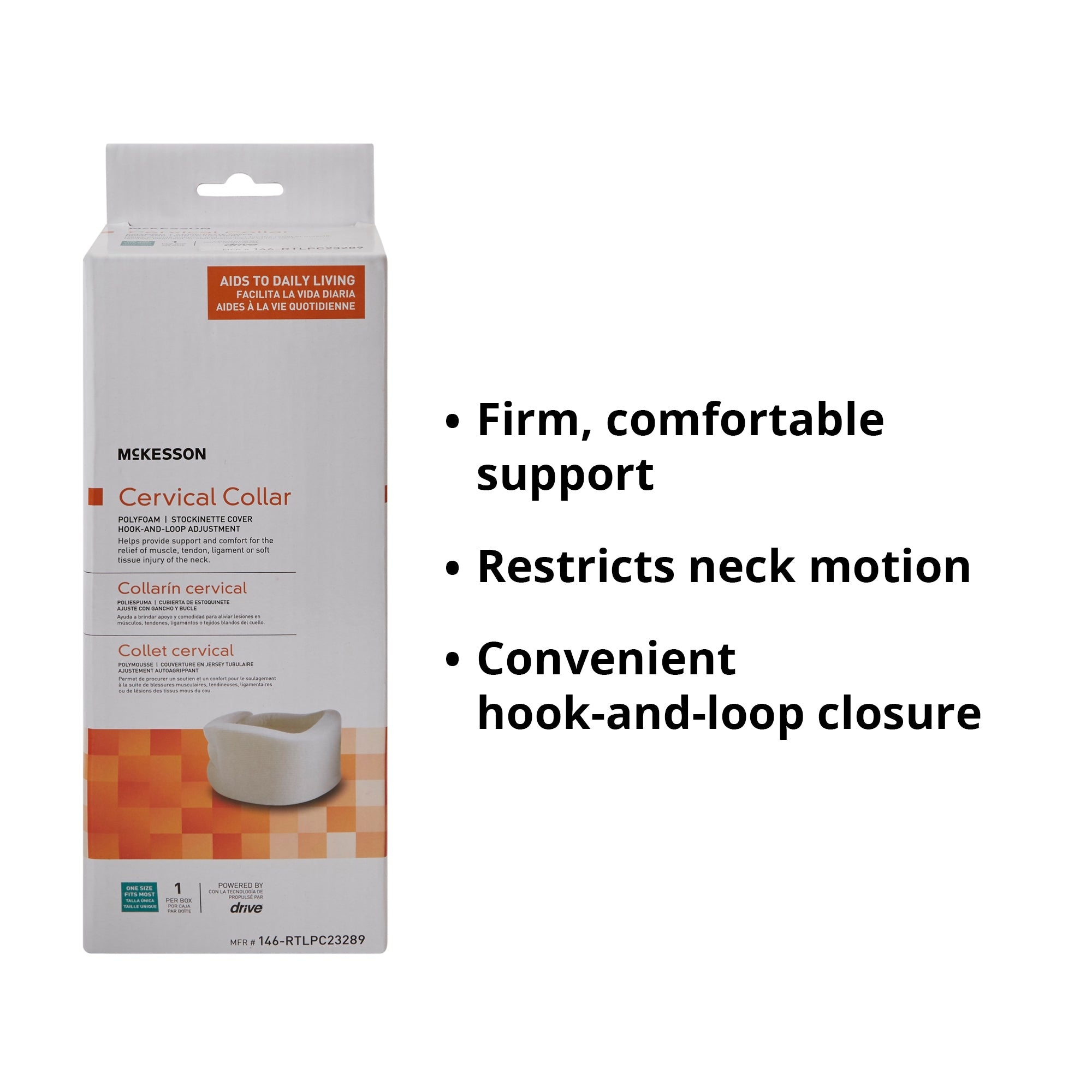 Cervical Collar McKesson Soft Density Adult Large One-Piece 3-3/4 Inch Height 22 Inch Length 19 to 22 Inch Neck Circumference, Packaging Type- Case
