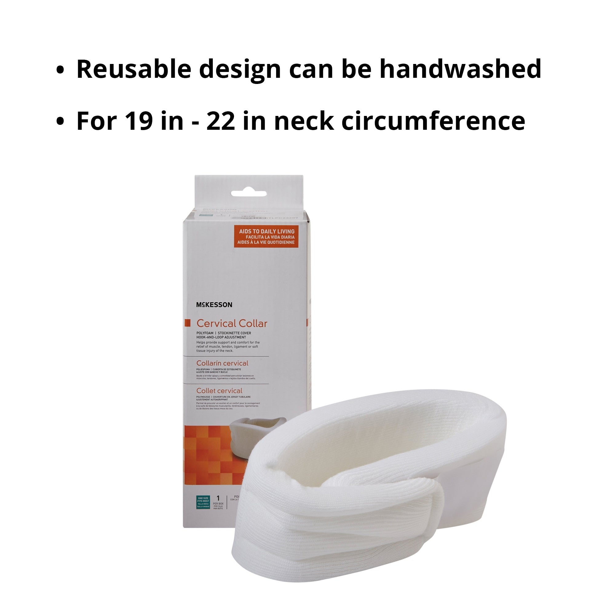 Cervical Collar McKesson Soft Density Adult Large One-Piece 3-3/4 Inch Height 22 Inch Length 19 to 22 Inch Neck Circumference, Packaging Type- Case