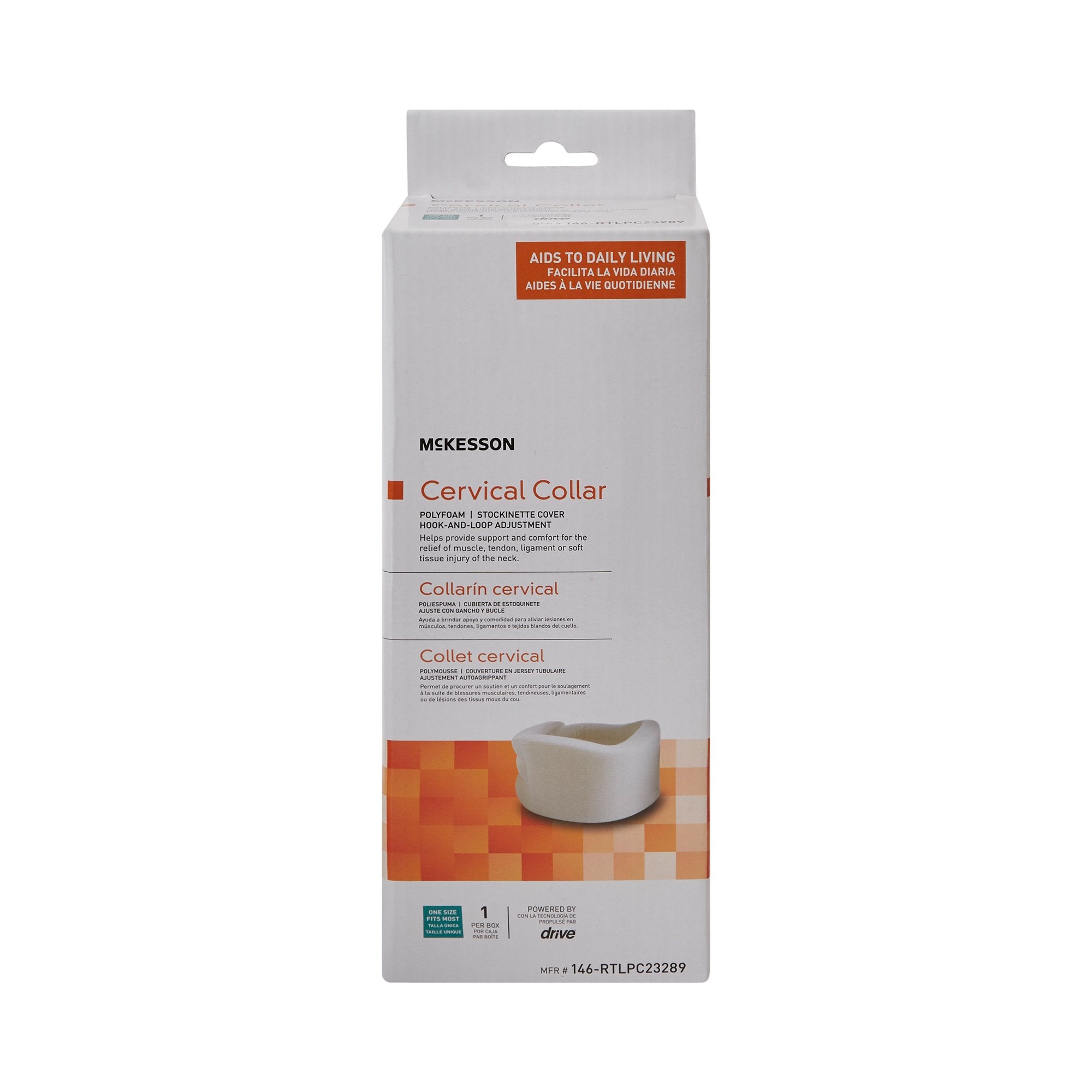 Cervical Collar McKesson Soft Density Adult Large One-Piece 3-3/4 Inch Height 22 Inch Length 19 to 22 Inch Neck Circumference, Packaging Type- Each