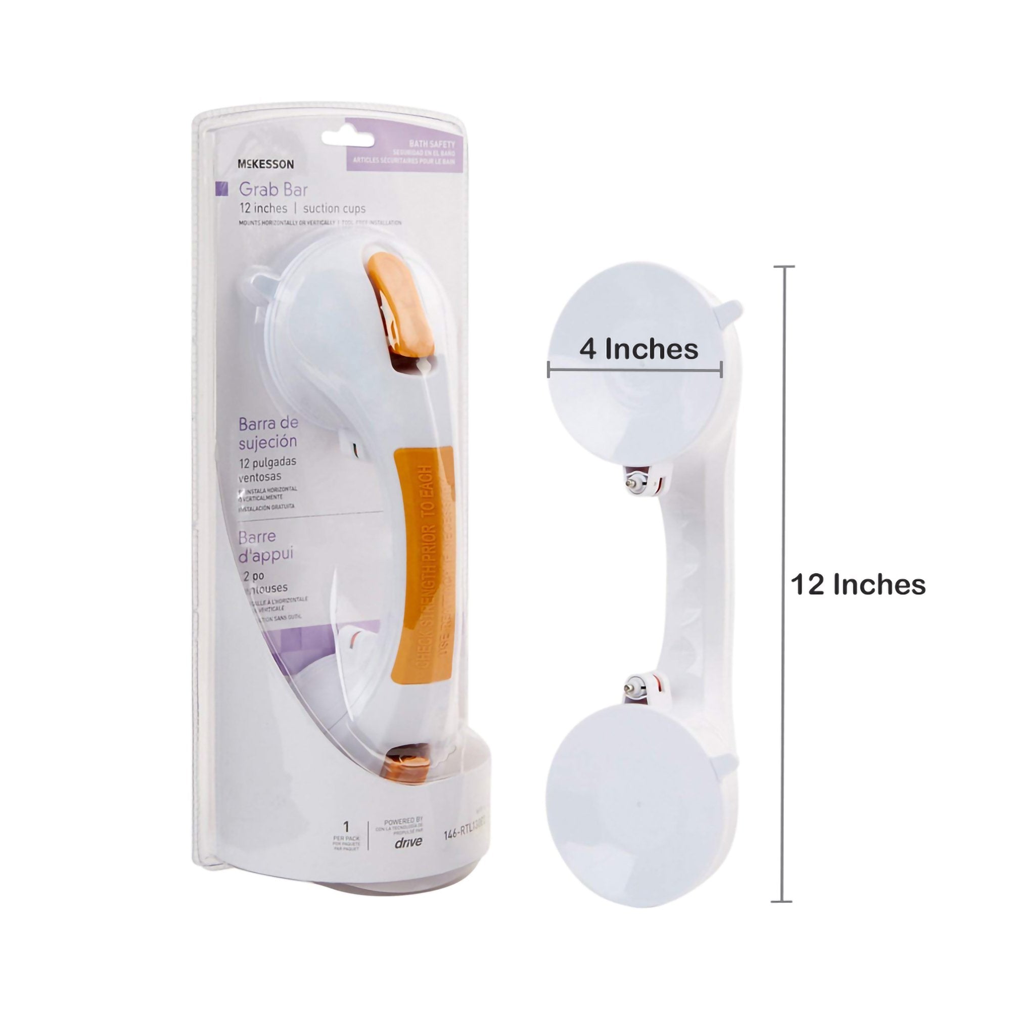 Suction-Cup Grab Bar McKesson White / Yellow Plastic, Packaging Type- Case