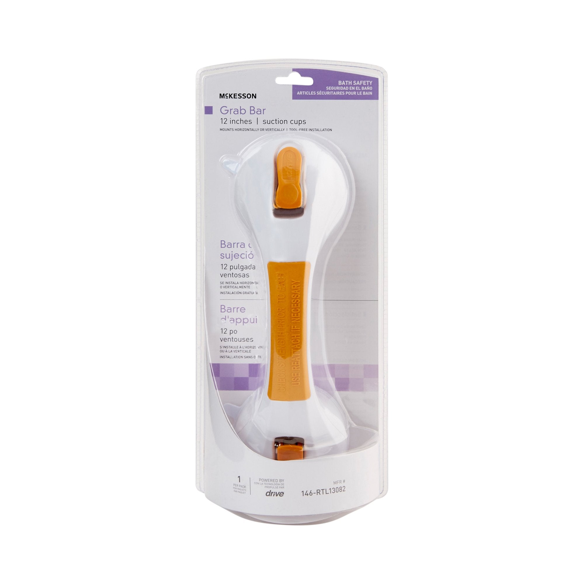 Suction-Cup Grab Bar McKesson White / Yellow Plastic, Packaging Type- Case