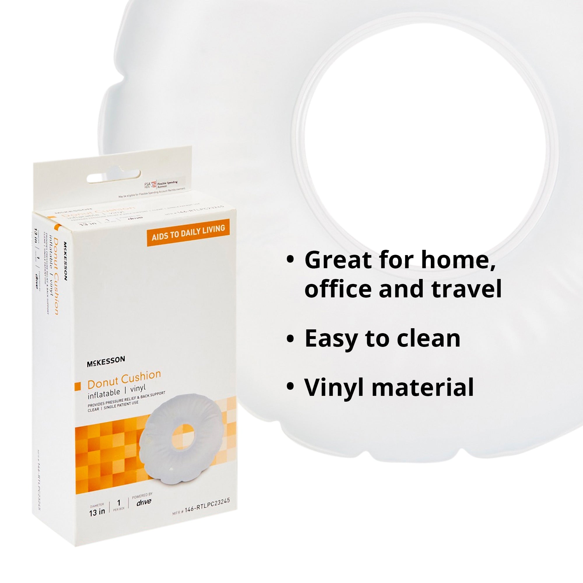 Donut Seat Cushion McKesson 13 Inch Diameter X 3 D Inch Vinyl, Packaging Type- Each