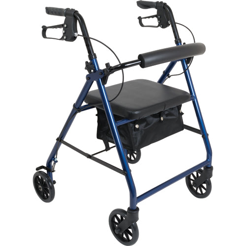 Drive Medical 11037C Aluminium Rollator for Seniors - 7.5" Wheels, Adjustable Handles (31.5"-35.5"), 300lbs Capacity, Foldable, Blue Color for Easy Mobility.