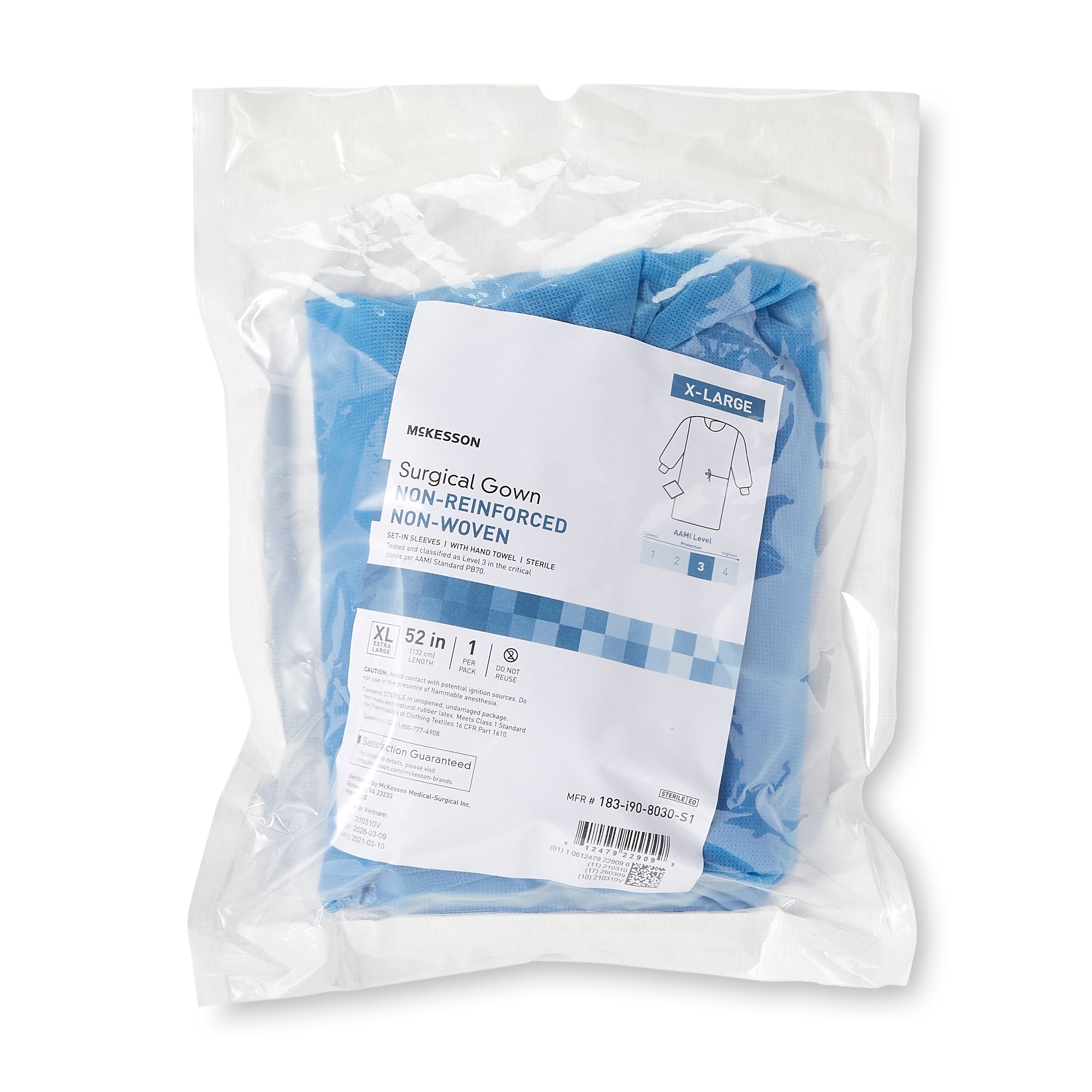 Non-Reinforced Surgical Gown with Towel McKesson X-Large Blue Sterile AAMI Level 3 Disposable, Packaging Type- Case