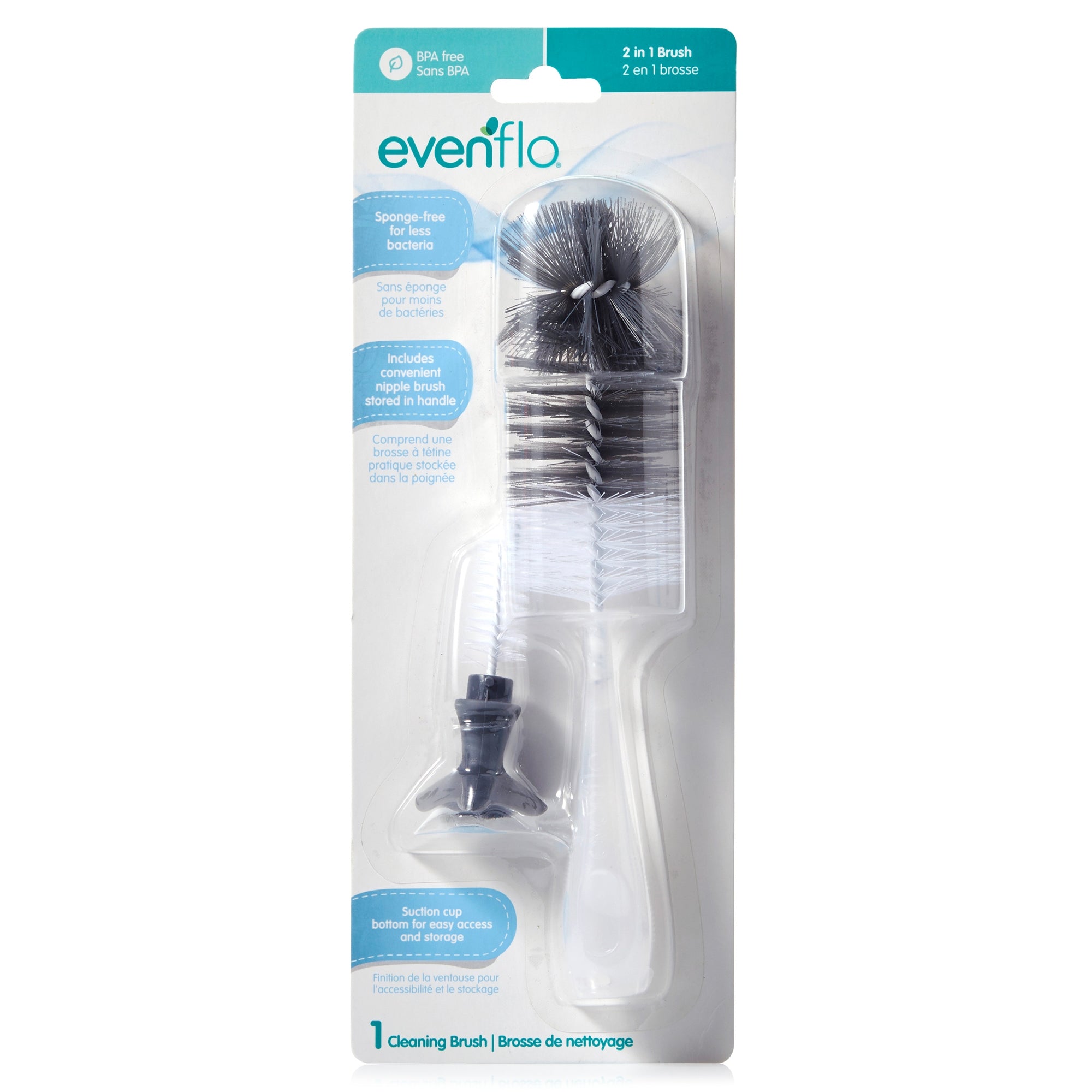 Baby Bottle / Nipple Brush Set Evenflo 2-in-1 For Baby Bottles, Nipples, Breast Pump Parts,Packaging Type- Each