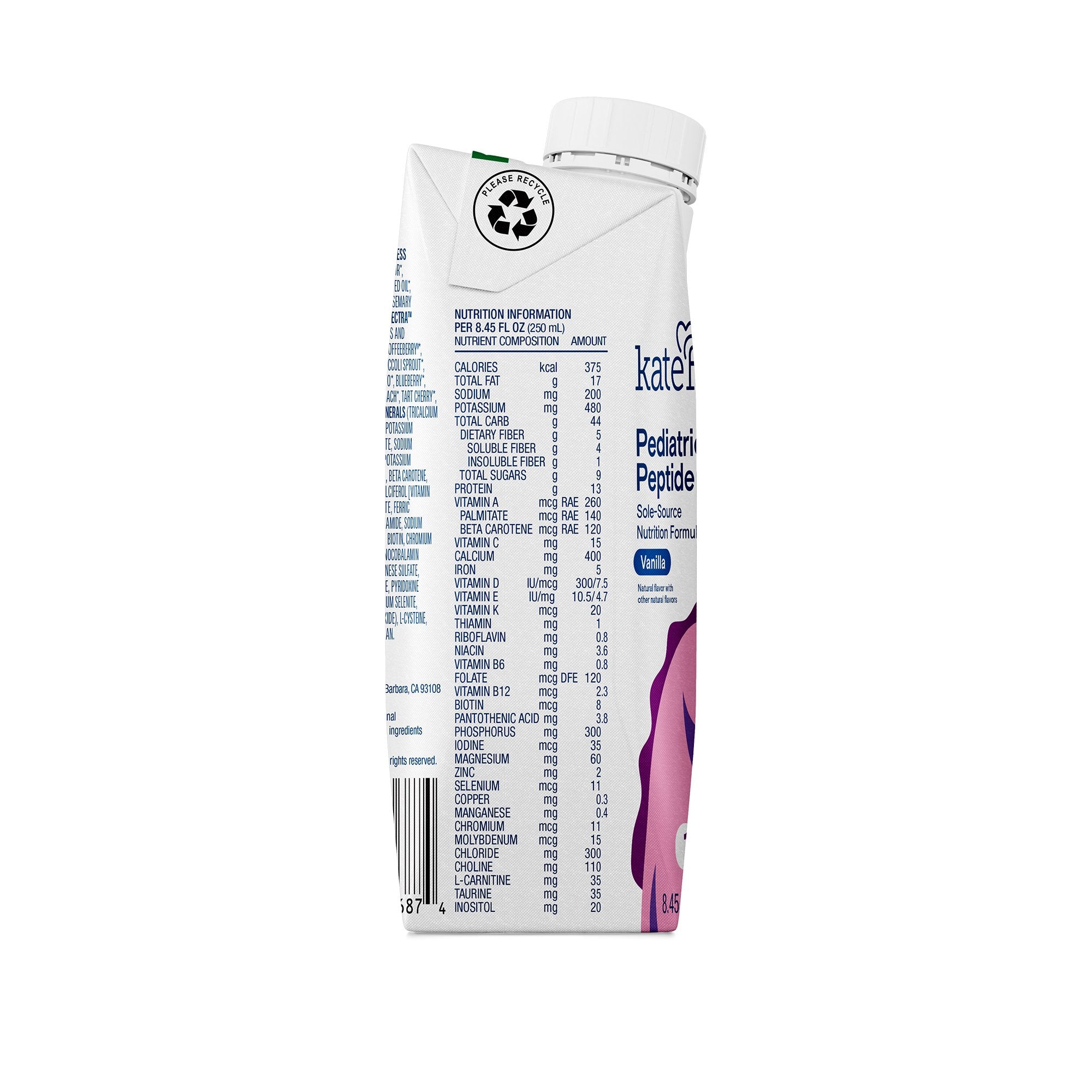 Pediatric Oral Supplement Kate Farms Pediatric Peptide 1.5 Vanilla Flavor 8.45 oz. Carton Liquid Organic Hydrolyzed Pea Protein,Packaging Type- Each