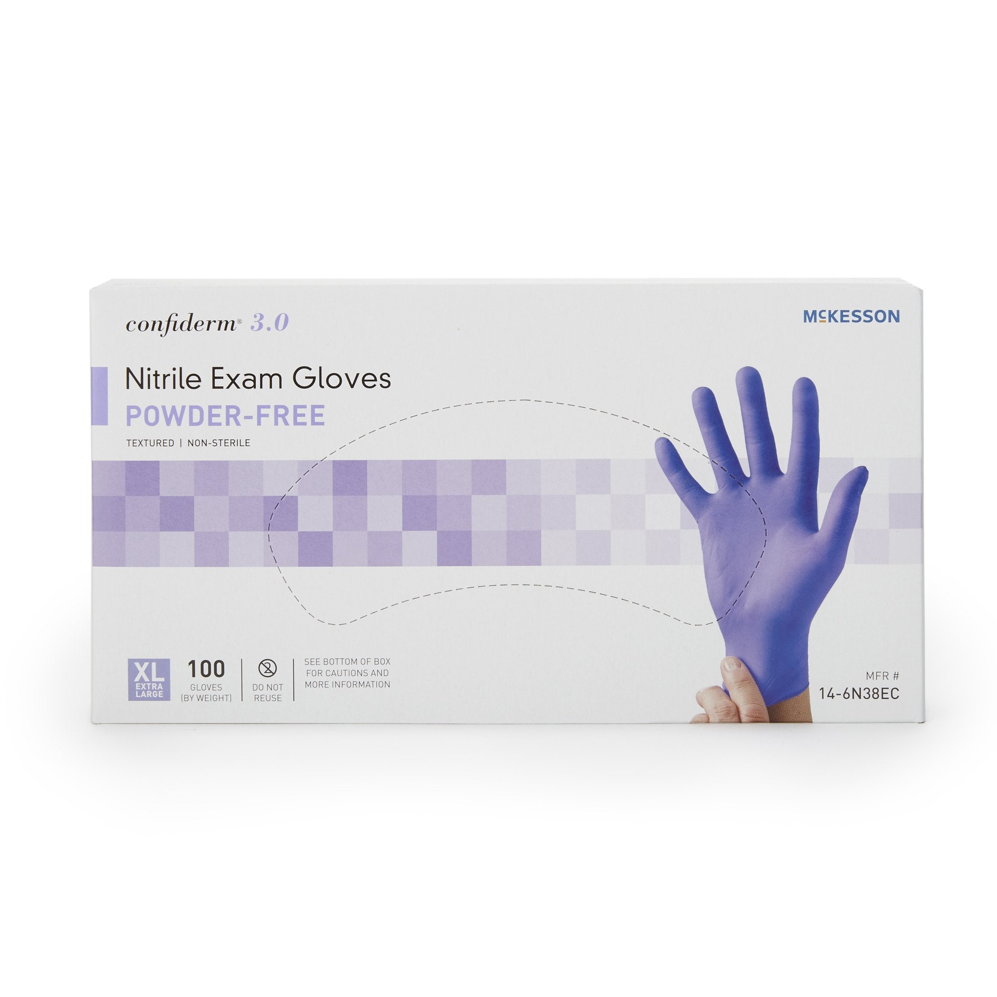 Exam Glove McKesson Confiderm 3.0 X-Large NonSterile Nitrile Standard Cuff Length Textured Fingertips Blue Not Rated,Packaging Type- Box