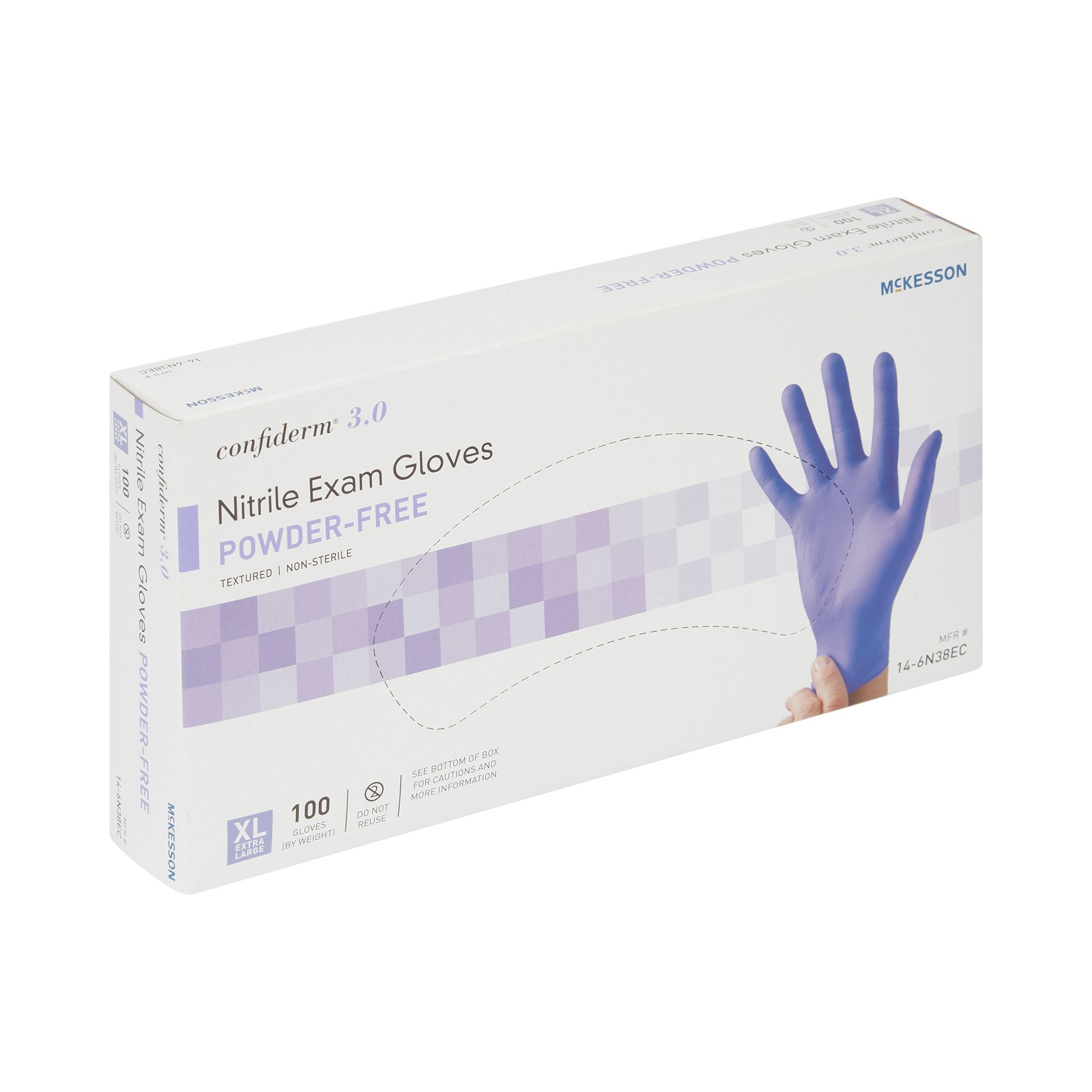Exam Glove McKesson Confiderm 3.0 X-Large NonSterile Nitrile Standard Cuff Length Textured Fingertips Blue Not Rated,Packaging Type- Box