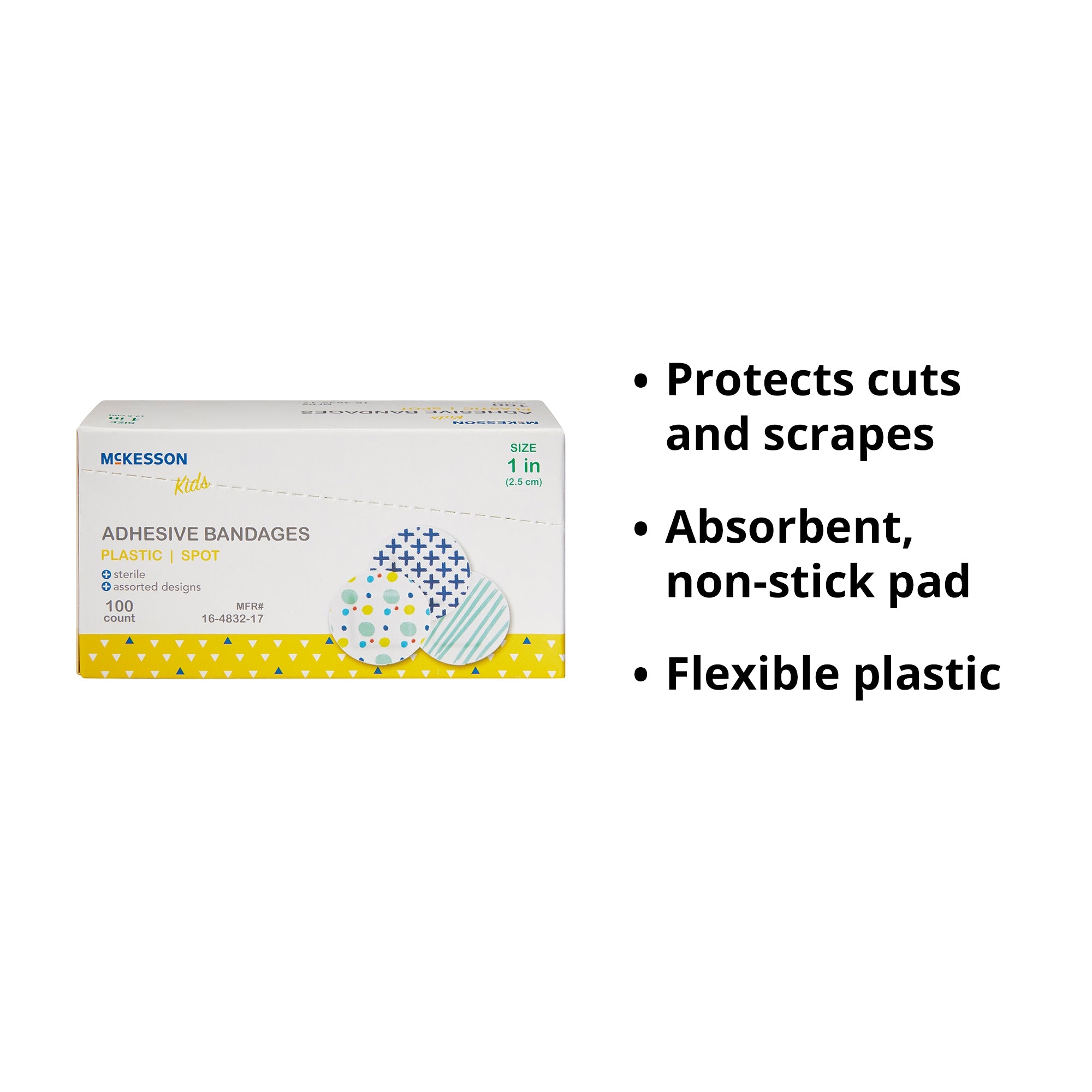 Adhesive Spot Bandage McKesson Kids 1 Inch Plastic Round Kid Design (Assorted Prints) Sterile