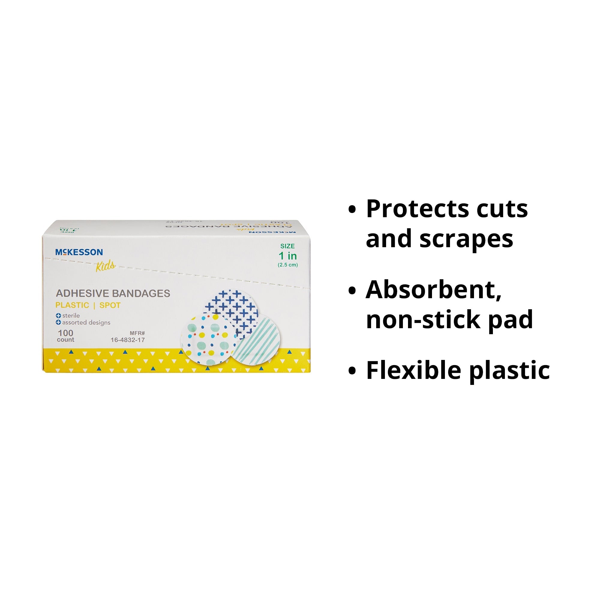 Adhesive Spot Bandage McKesson Kids 1 Inch Plastic Round Kid Design (Assorted Prints) Sterile