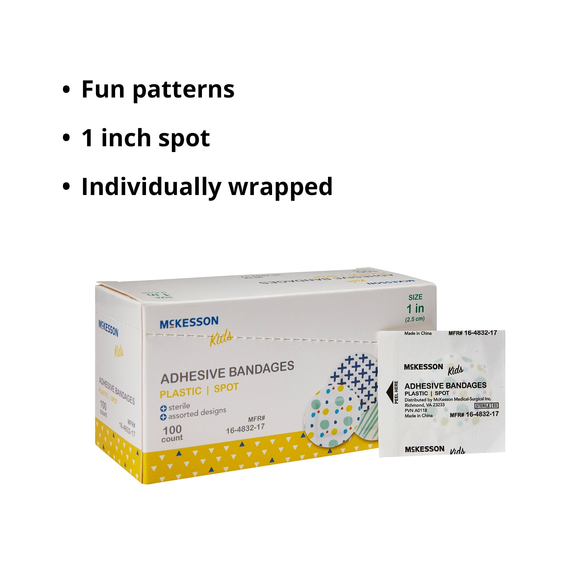 Adhesive Spot Bandage McKesson Kids 1 Inch Plastic Round Kid Design (Assorted Prints) Sterile