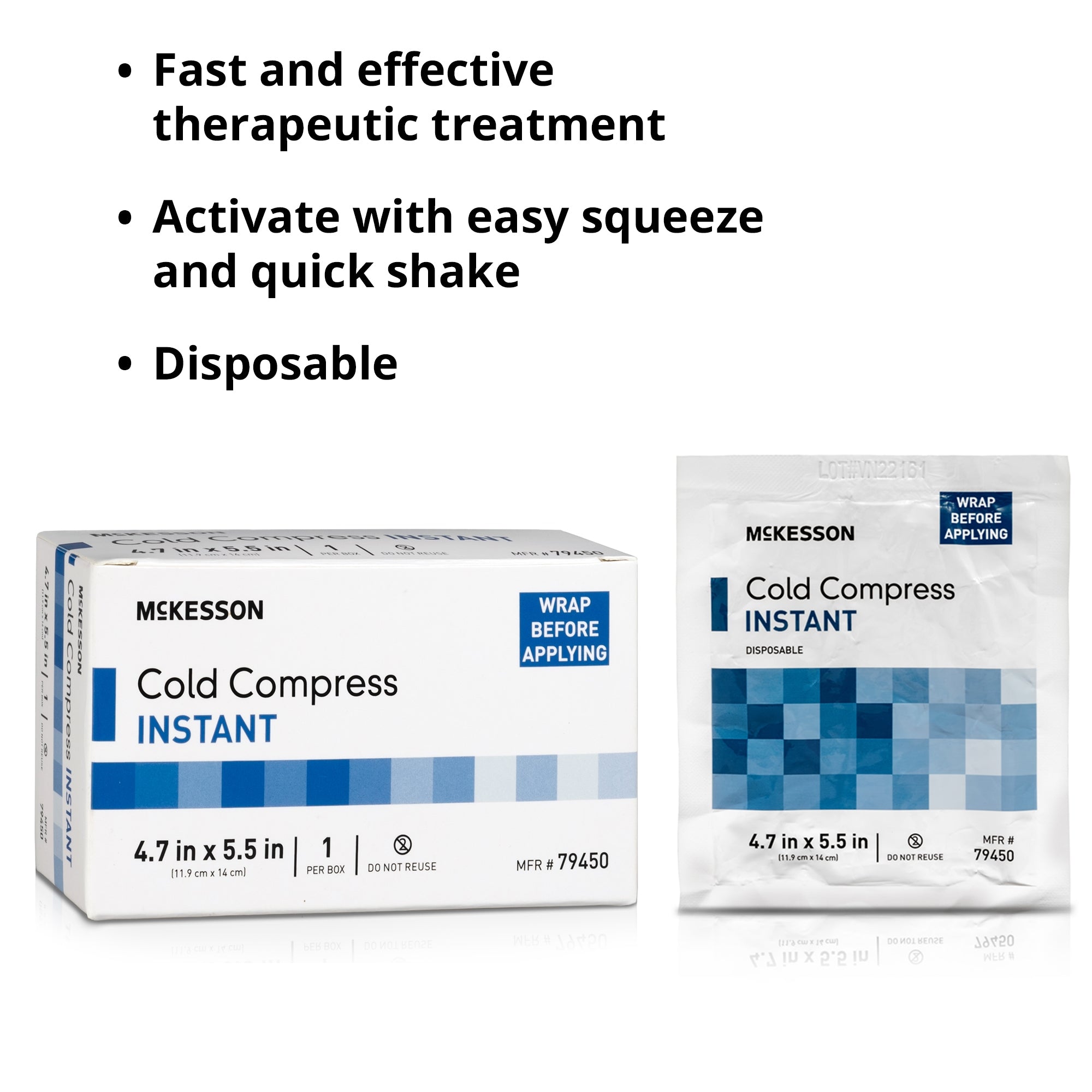 Instant Cold Pack McKesson General Purpose 4-7/10 X 5-1/2 Inch Plastic / Ammonium Nitrate / Water Disposable, Packaging Type- Case