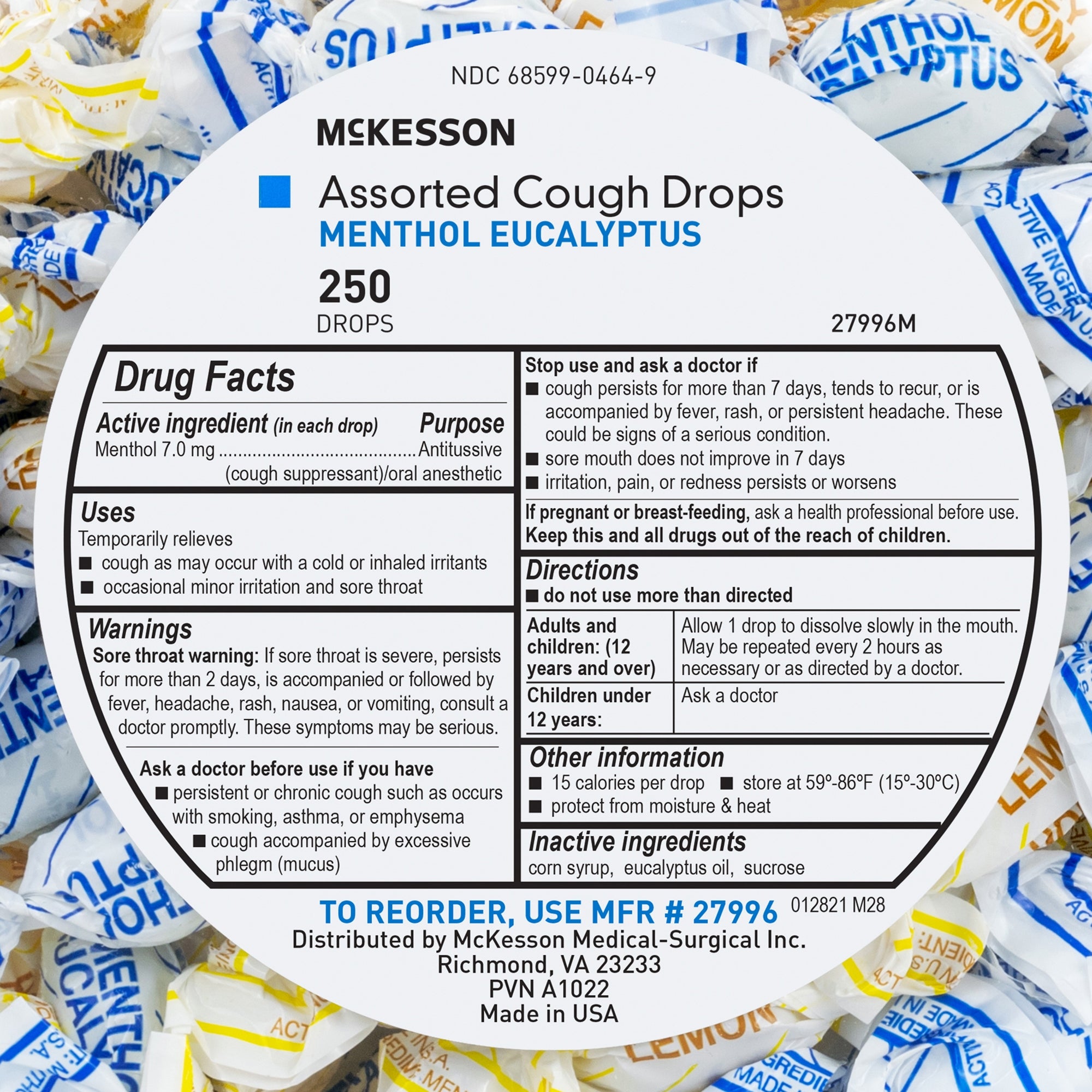 Cold and Cough Relief McKesson Brand 8.6 mg Strength Lozenge 250 per Jar, Packaging Type- Case