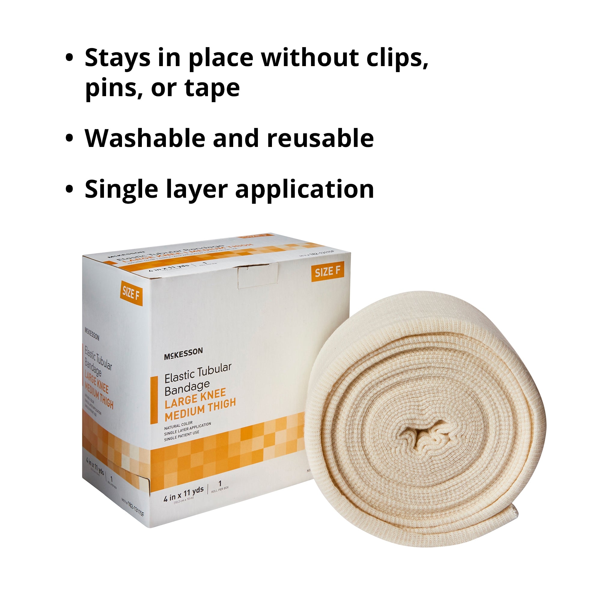 Elastic Tubular Support Bandage McKesson Spandagrip 4 Inch X 11 Yard Large Knee / Medium thigh Pull On Natural NonSterile Size F Standard Compression