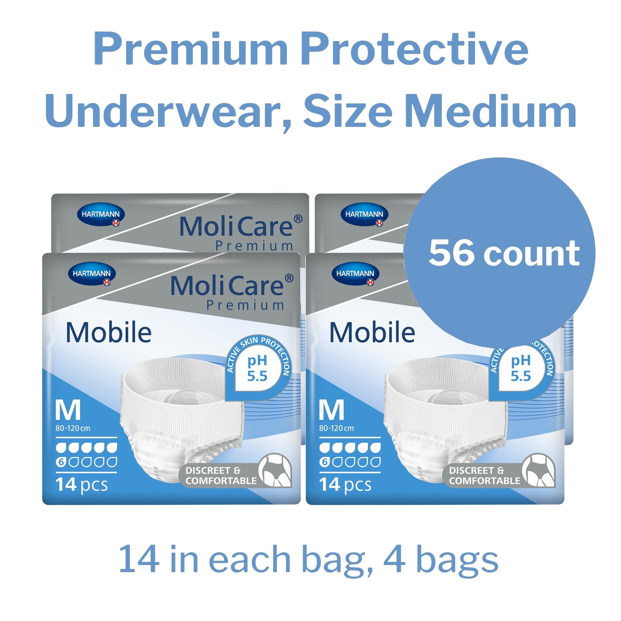 Unisex Adult Absorbent Underwear MoliCare Premium Mobile 6D Pull On with Tear Away Seams Medium Disposable Moderate Absorbency, Packaging Type- Case