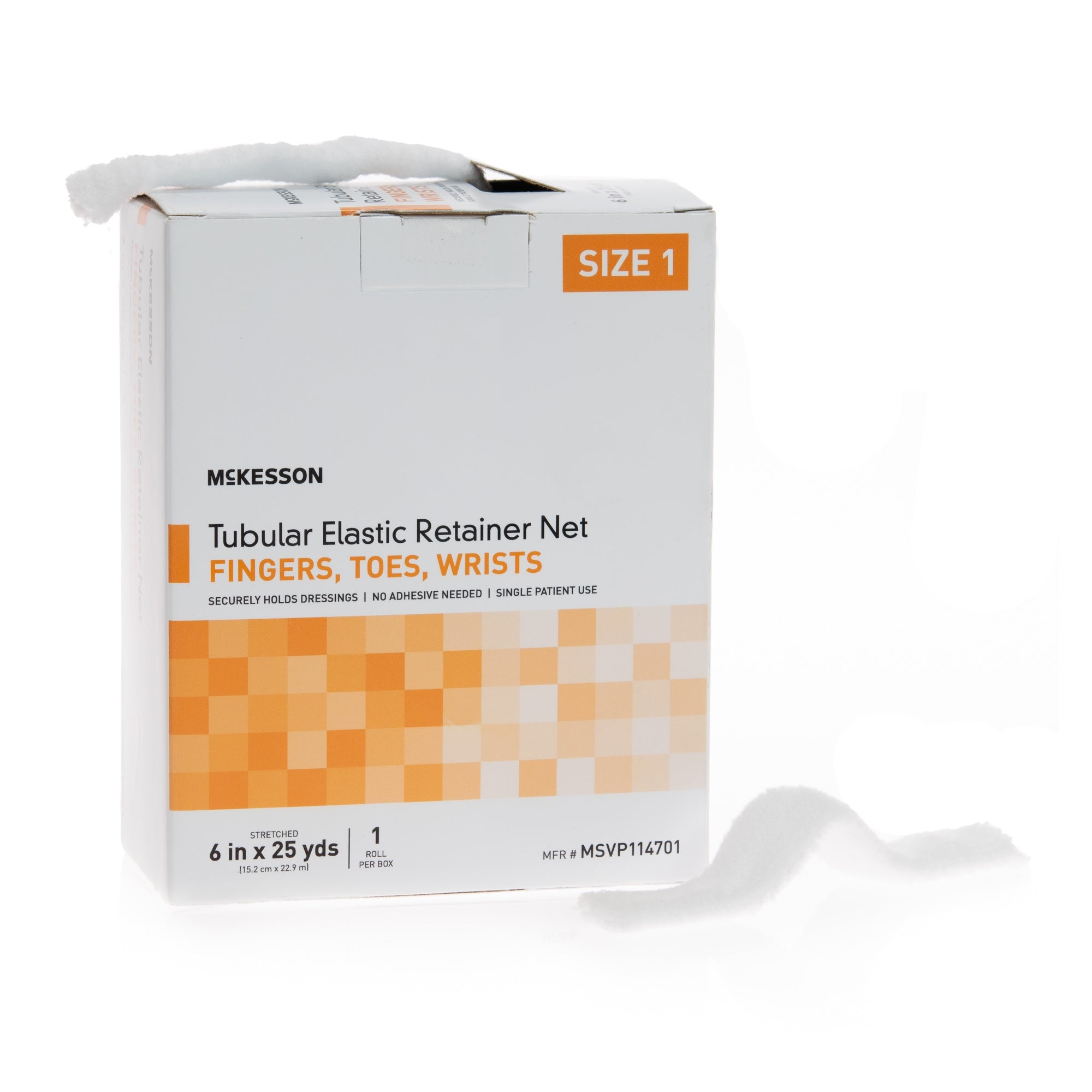 Elastic Net Retainer Dressing McKesson Tubular Elastic 6 Inch X 25 Yard (15.2 cm x 22.9 m) Size 1 White Finger / Toe / Wrist NonSterile, Packaging Type- Case