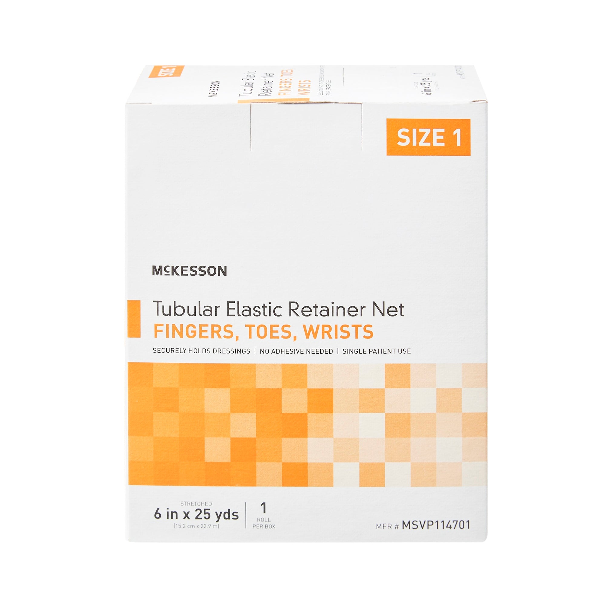 Elastic Net Retainer Dressing McKesson Tubular Elastic 6 Inch X 25 Yard (15.2 cm x 22.9 m) Size 1 White Finger / Toe / Wrist NonSterile, Packaging Type- Case