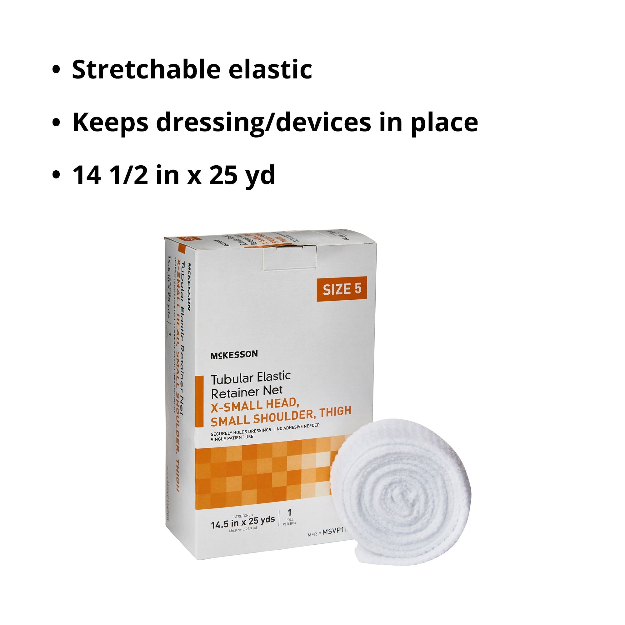elastic net retainer dressing mckesson tubular elastic 14 1 2 inch x 25 yard size 5 white x small head small shoulder thigh nonsterile packaging type box