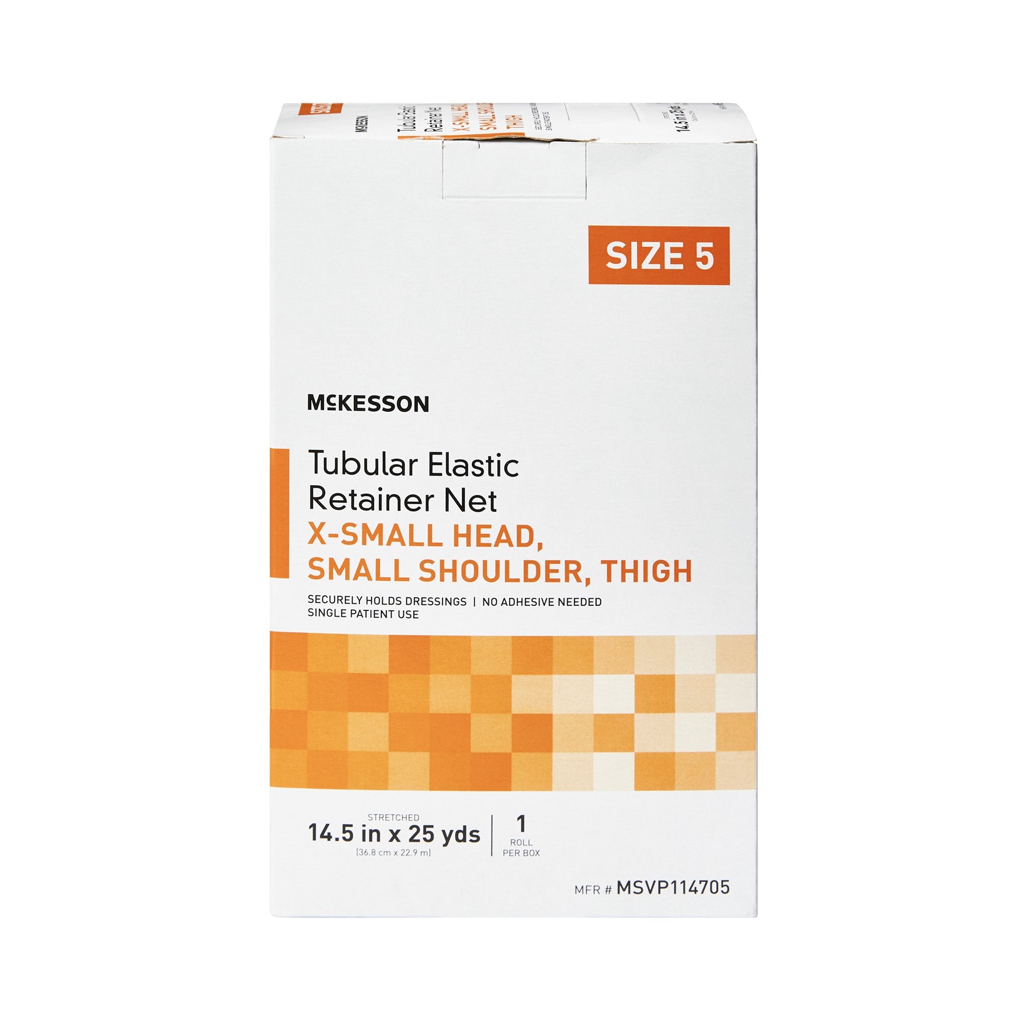 Elastic Net Retainer Dressing McKesson Tubular Elastic 14-1/2 Inch X 25 Yard Size 5 White X-Small Head / Small Shoulder / Thigh NonSterile, Packaging Type- Case
