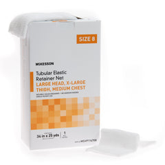 Elastic Net Retainer Dressing McKesson Tubular Elastic 34 Inch X 25 Yard (86.4 cm X 22.9 m) Size 8 White Large Head / X-Large Thigh / Medium Chest NonSterile, Packaging Type- Case