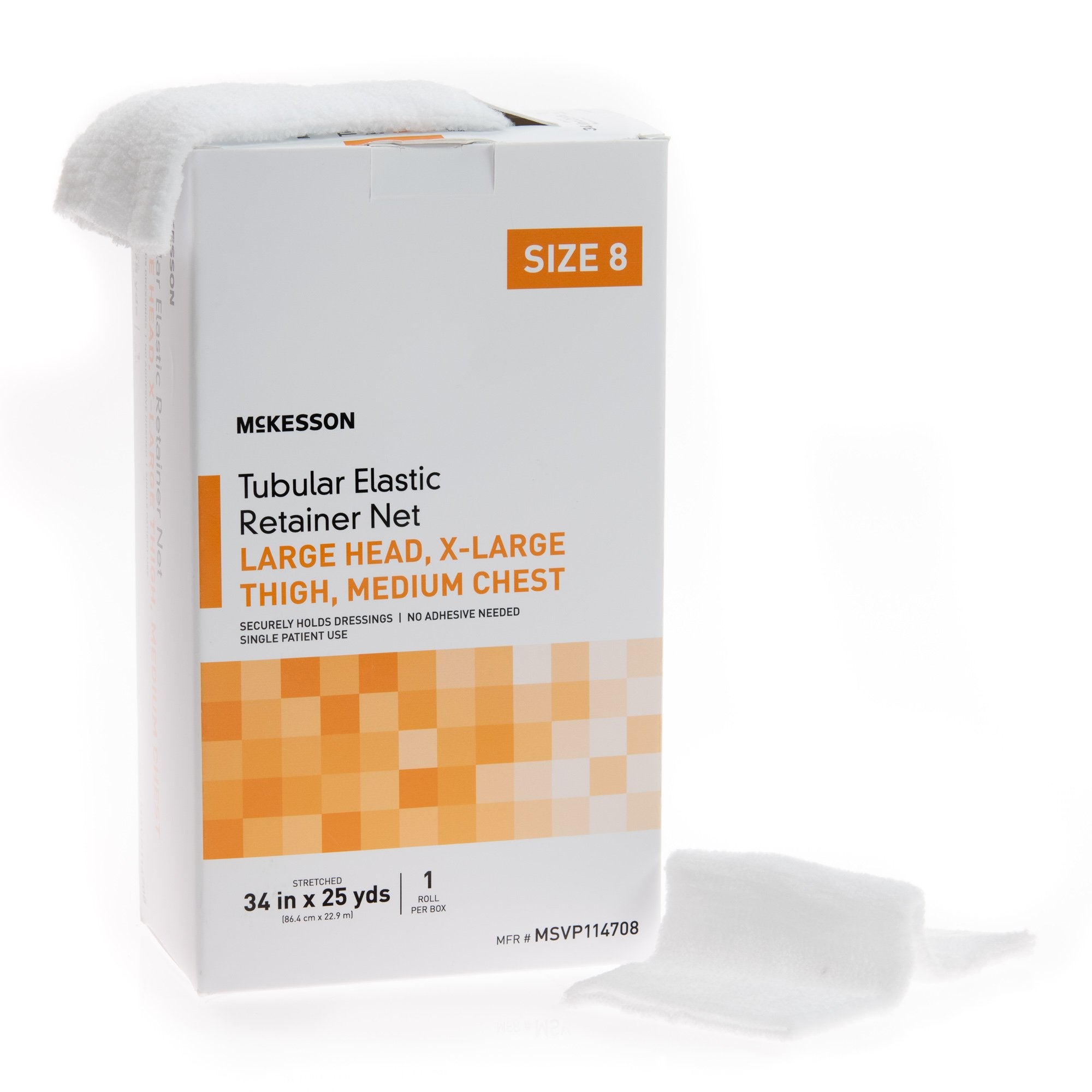 Elastic Net Retainer Dressing McKesson Tubular Elastic 34 Inch X 25 Yard (86.4 cm X 22.9 m) Size 8 White Large Head / X-Large Thigh / Medium Chest NonSterile, Packaging Type- Case