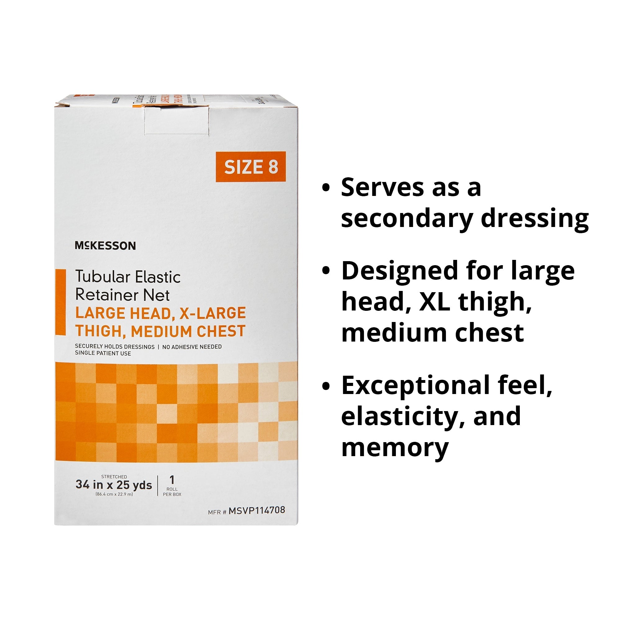 elastic net retainer dressing mckesson tubular elastic 34 inch x 25 yard 86 4 cm x 22 9 m size 8 white large head x large thigh medium chest nonsterile packaging type box